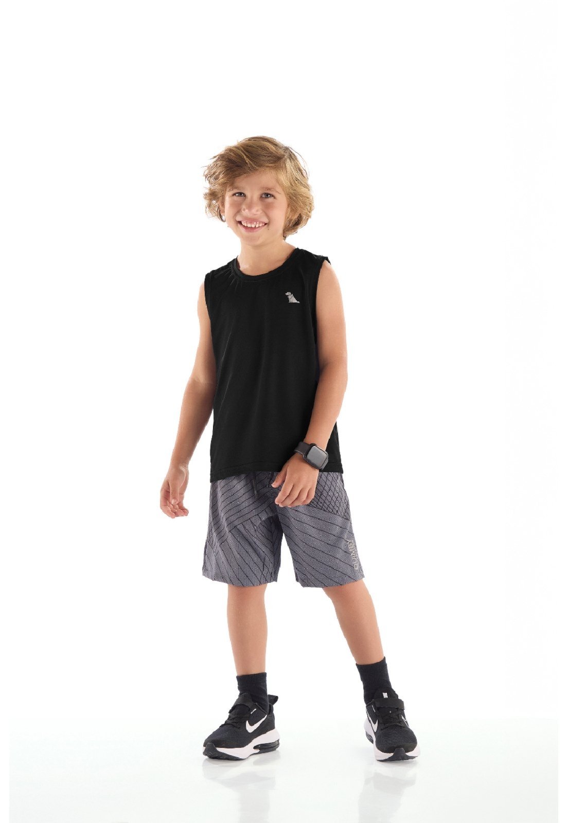 Infantil - Regata Dry Fit Aplique Refletivo Quimby Preto