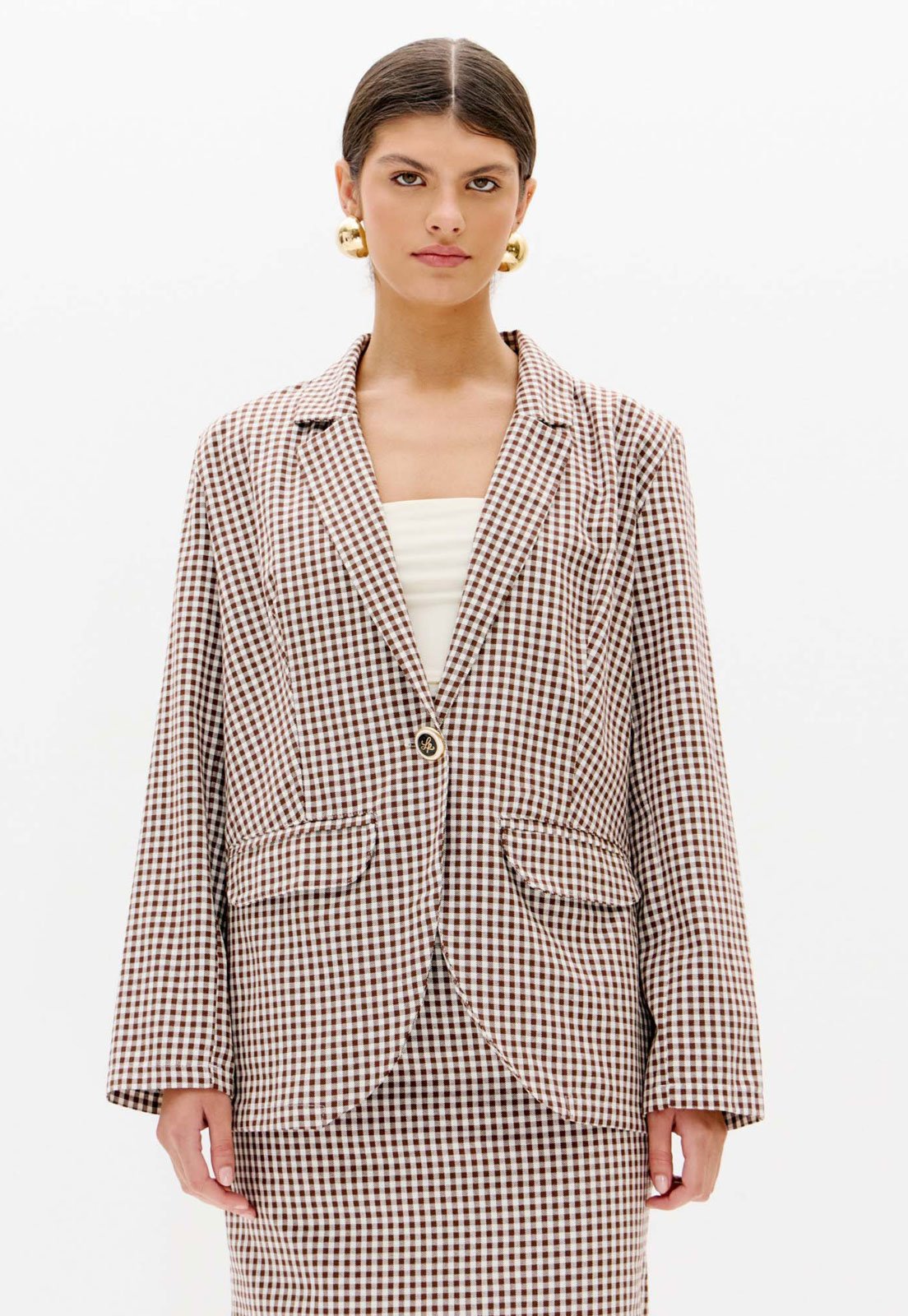 Blazer Feminino Lança Perfume Xadrez Marrom