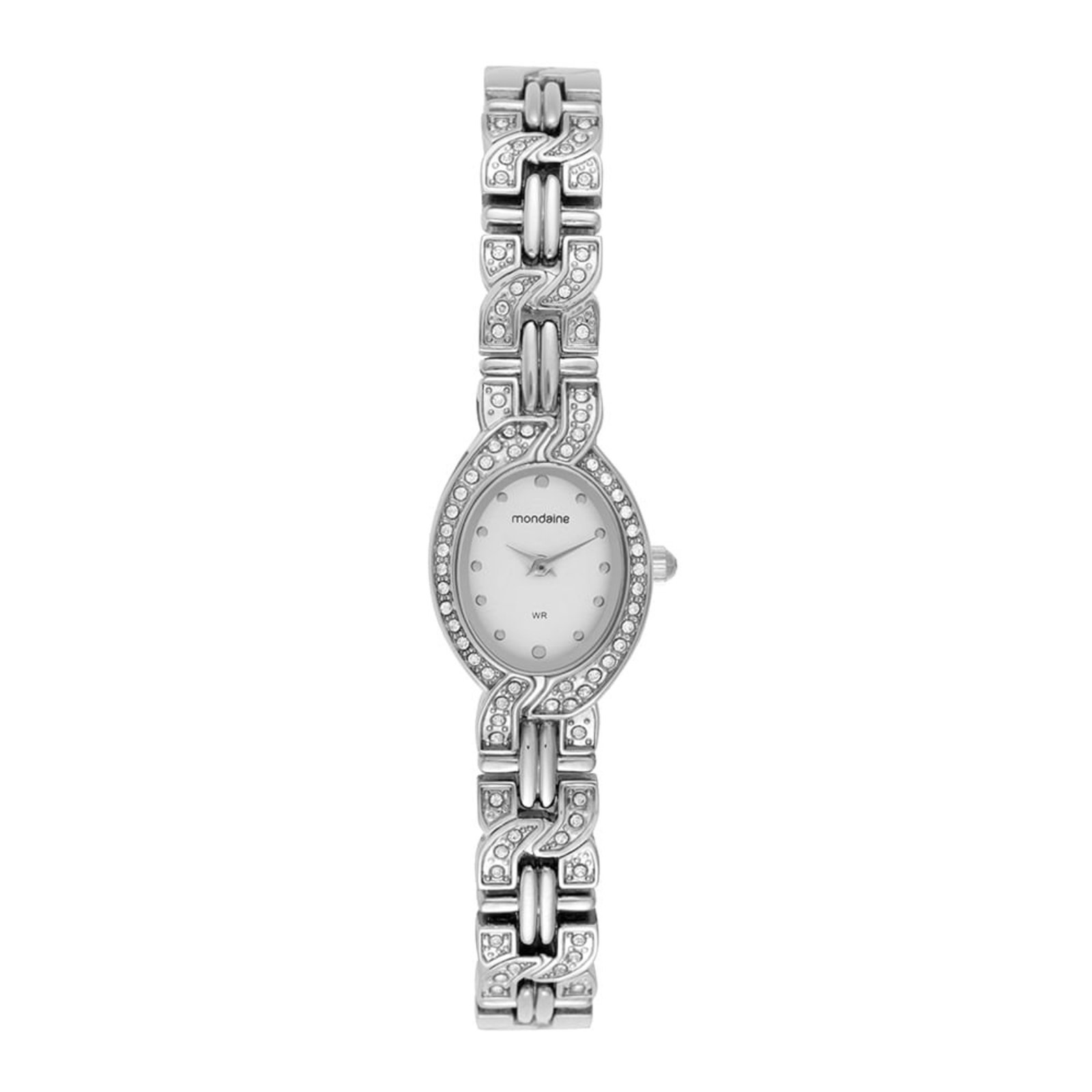 Relógio Feminino Oval Cristais Prata Mondaine