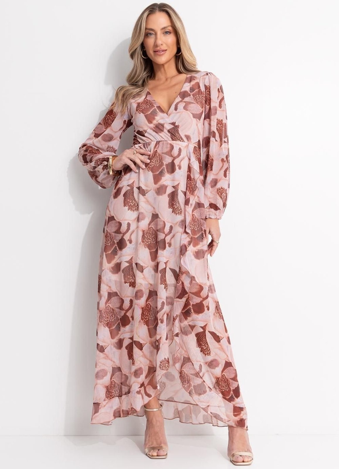 Vestido Em Tule Floral Bege Quintess