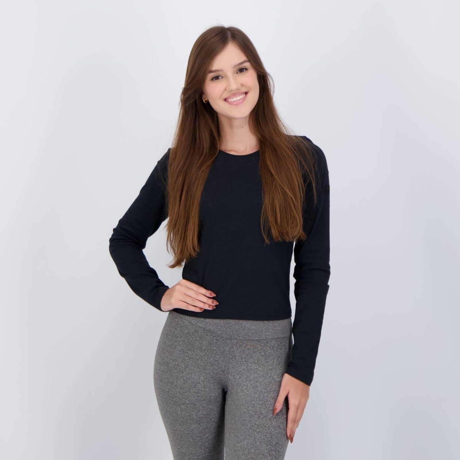 Vista 2 Cropped Fila F-Box Manga Longa Feminina Preta preto Fila preto