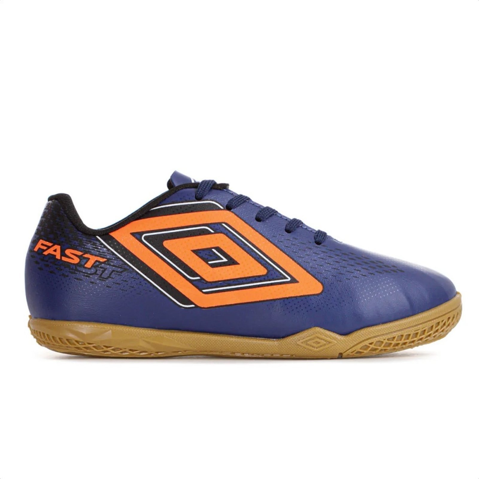 Vista 2 Chuteira Futsal Umbro Fast II Jr marinho/Laranja azul Umbro azul