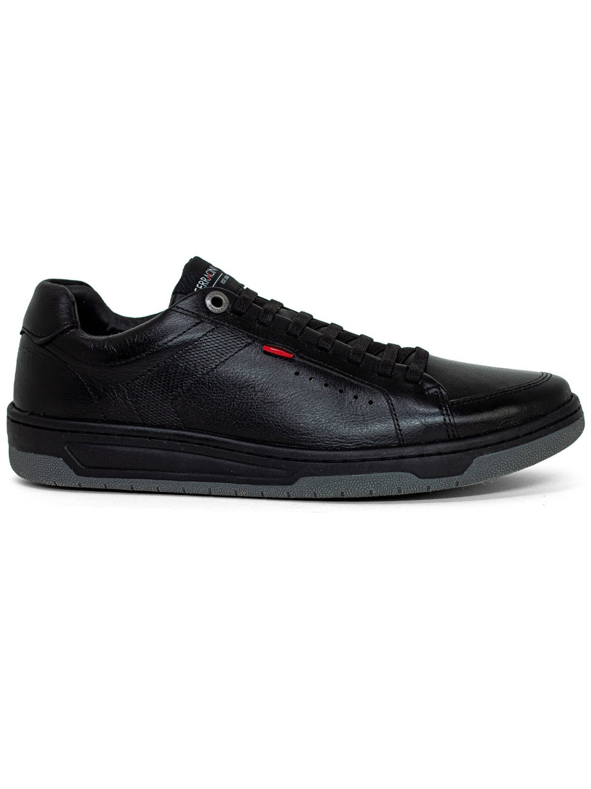 Sapatênis Masculino Ferracini 24h Casual Vox Couro Elástico Confortável Preto All Black