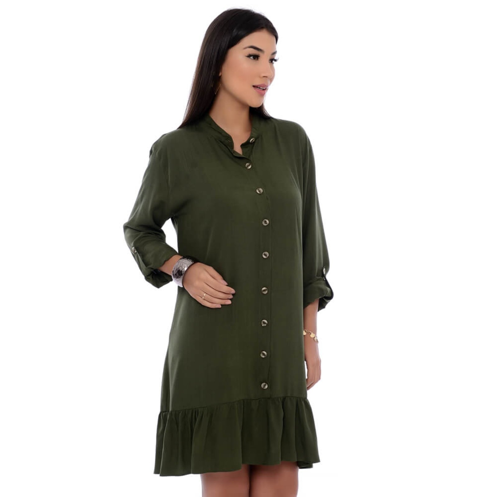 Vista 3 Vestido Chemise B’Bonnie Rebeca BBonnie verde militar BBonnie verde militar