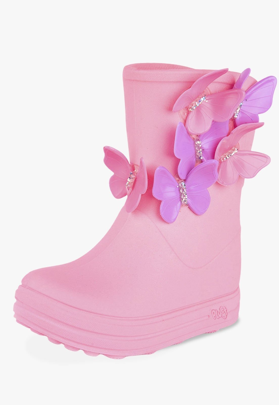 Infantil - Galocha Bota Menina Borboletas Coloridas Rosa Chiclete