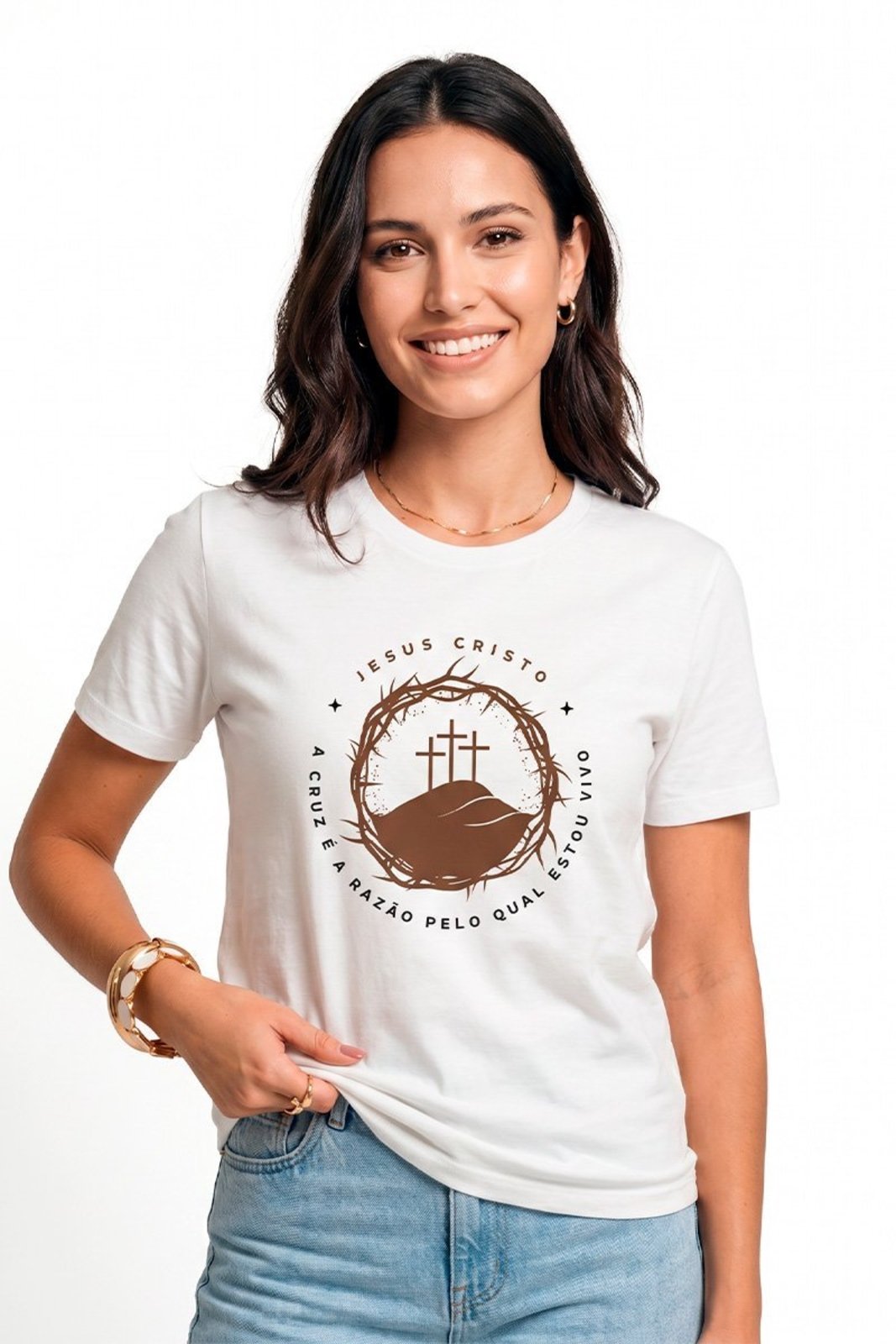 Camiseta Cianitas Off White Estampa Jesus Cristo