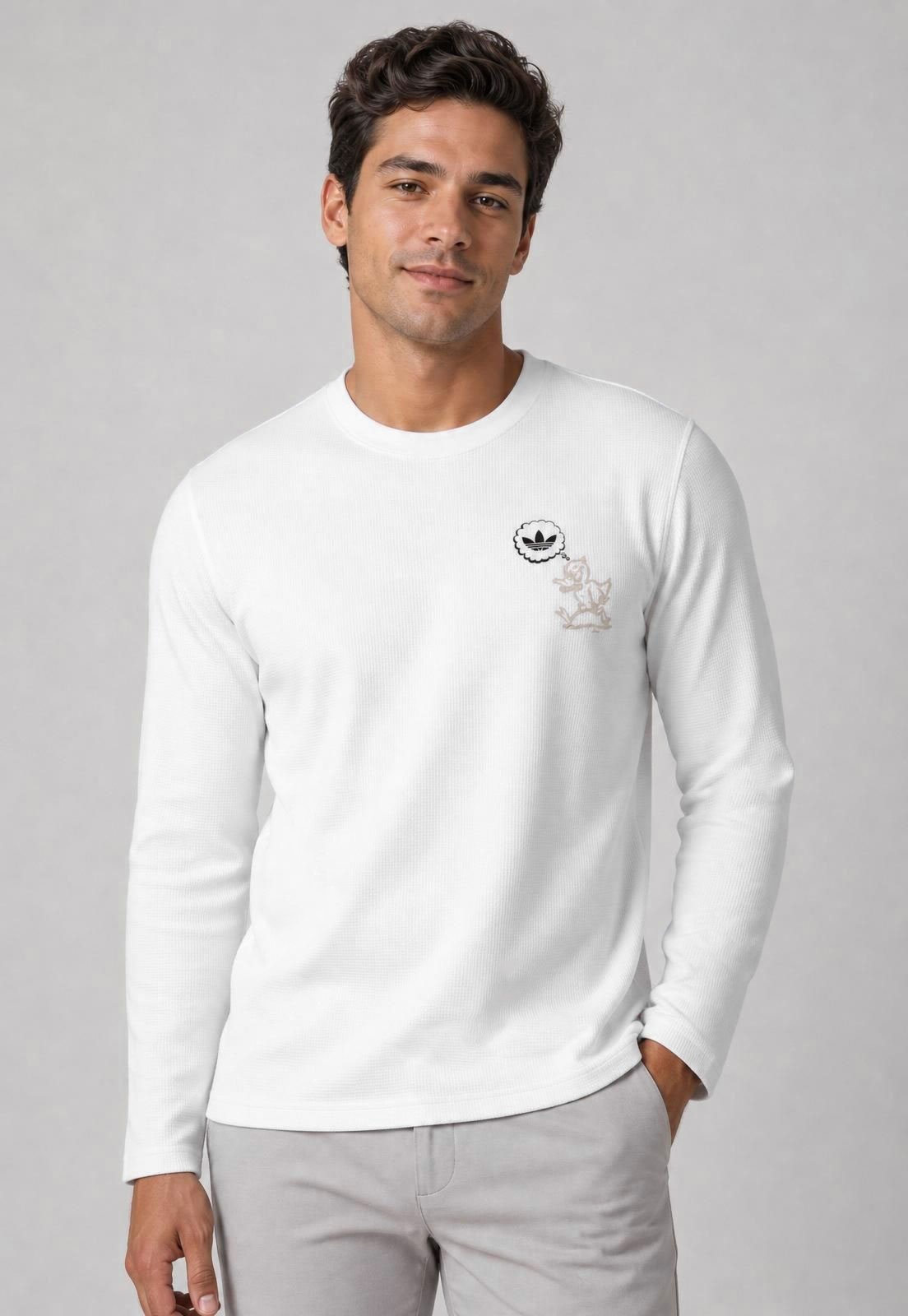 Camiseta Masculina adidas Originals Manga Longa Waffle Branca