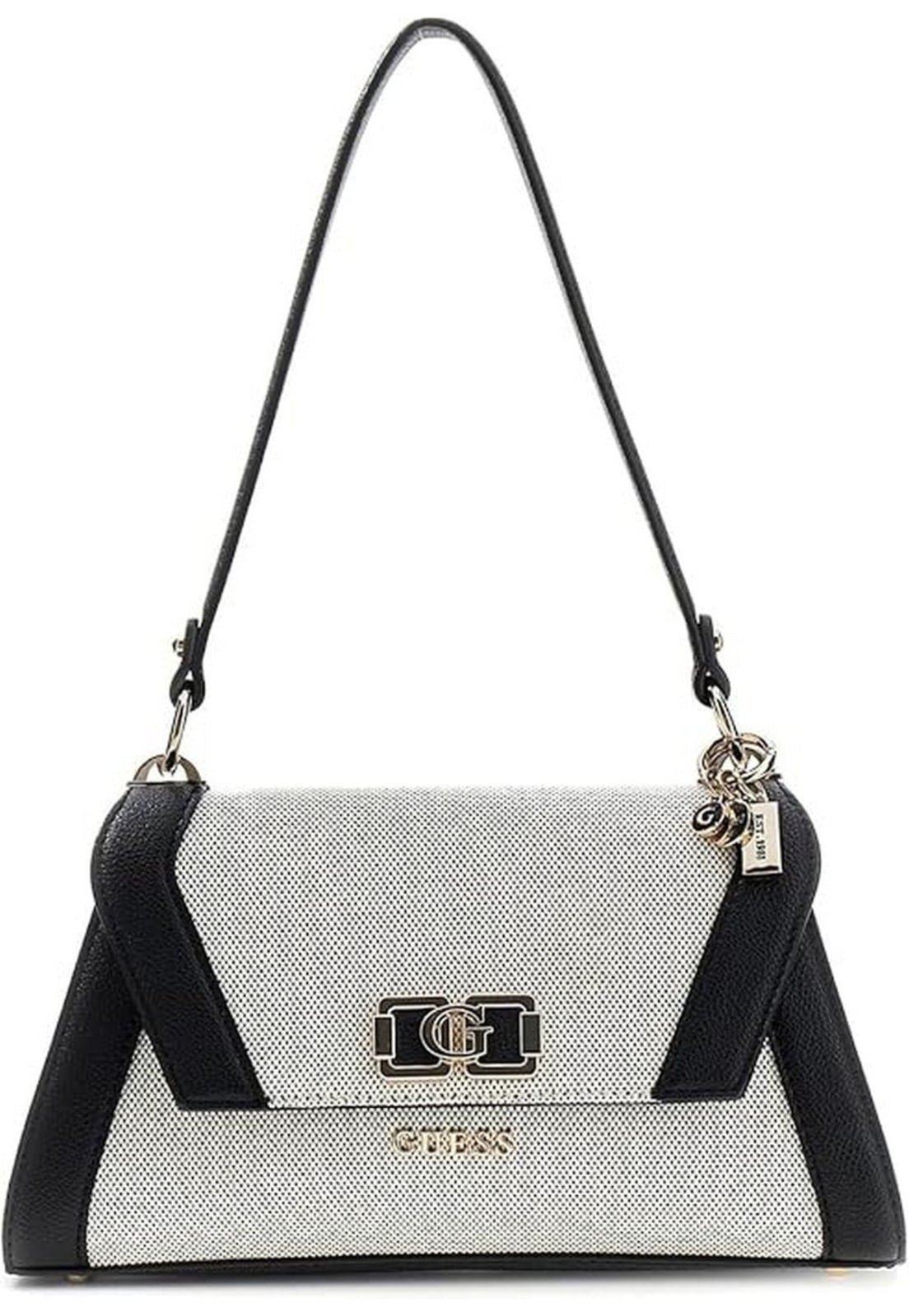 Bolsa Guess Karnilla Flap Shoulder Bag Off White e Preta