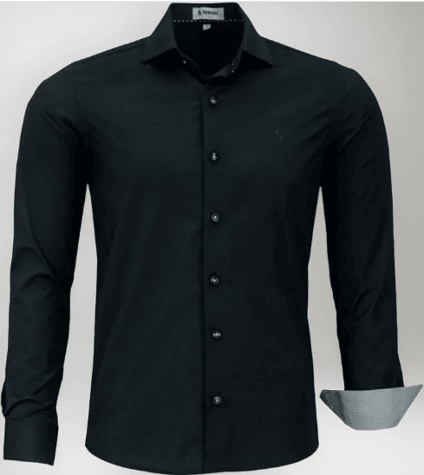 Camisa Social Amil Slim Banner Misto Com Elastano Macia Fácil de Passar Manga Longa Luxo Preto