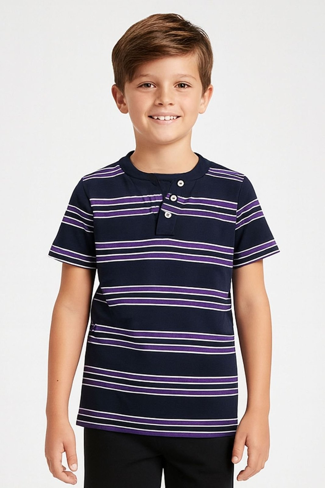 Vista 2 Infantil - Camiseta Menino Listrada Peitilho Elian preto Elian preto