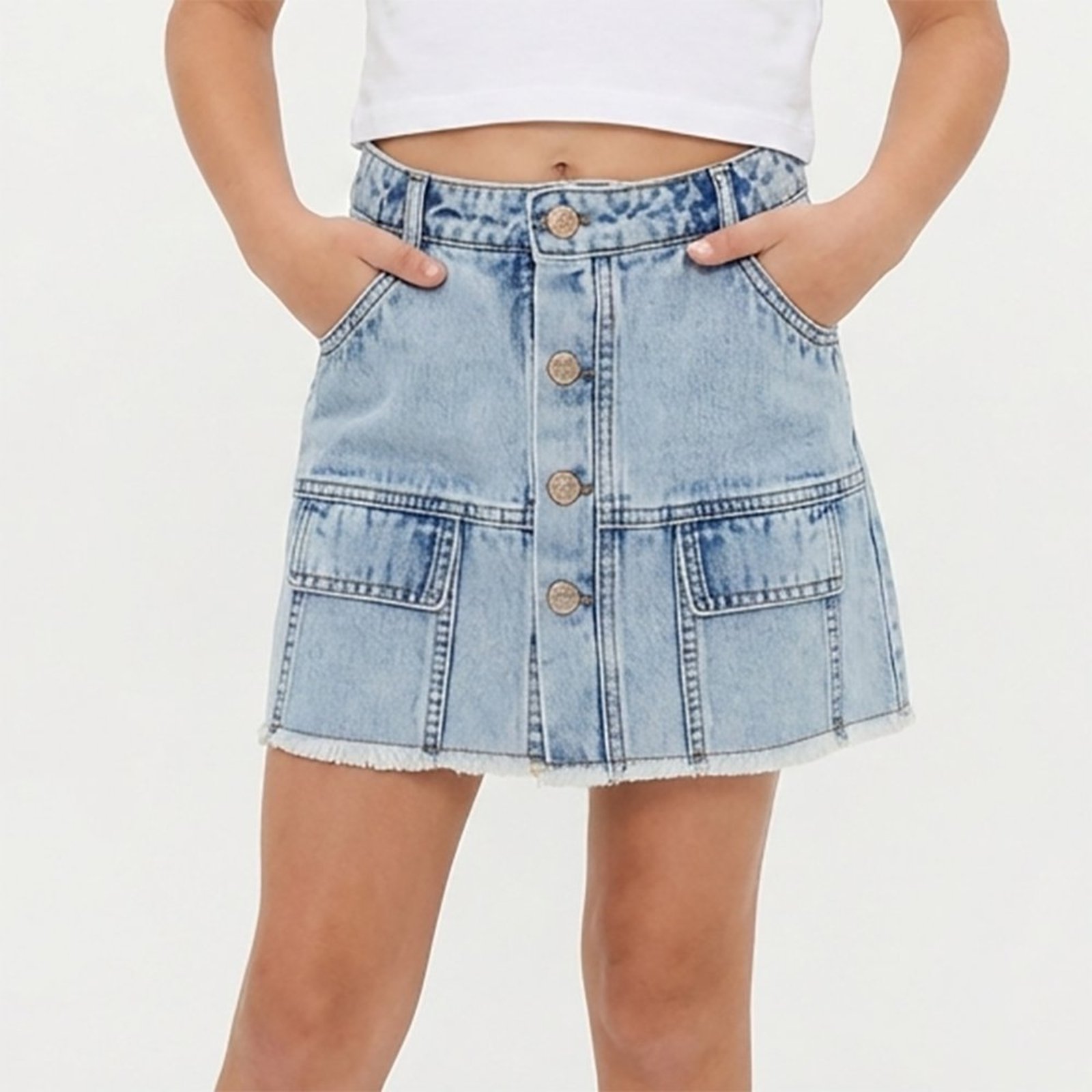 Infantil - Saia Juvenil Look Jeans c/ Botões Jeans