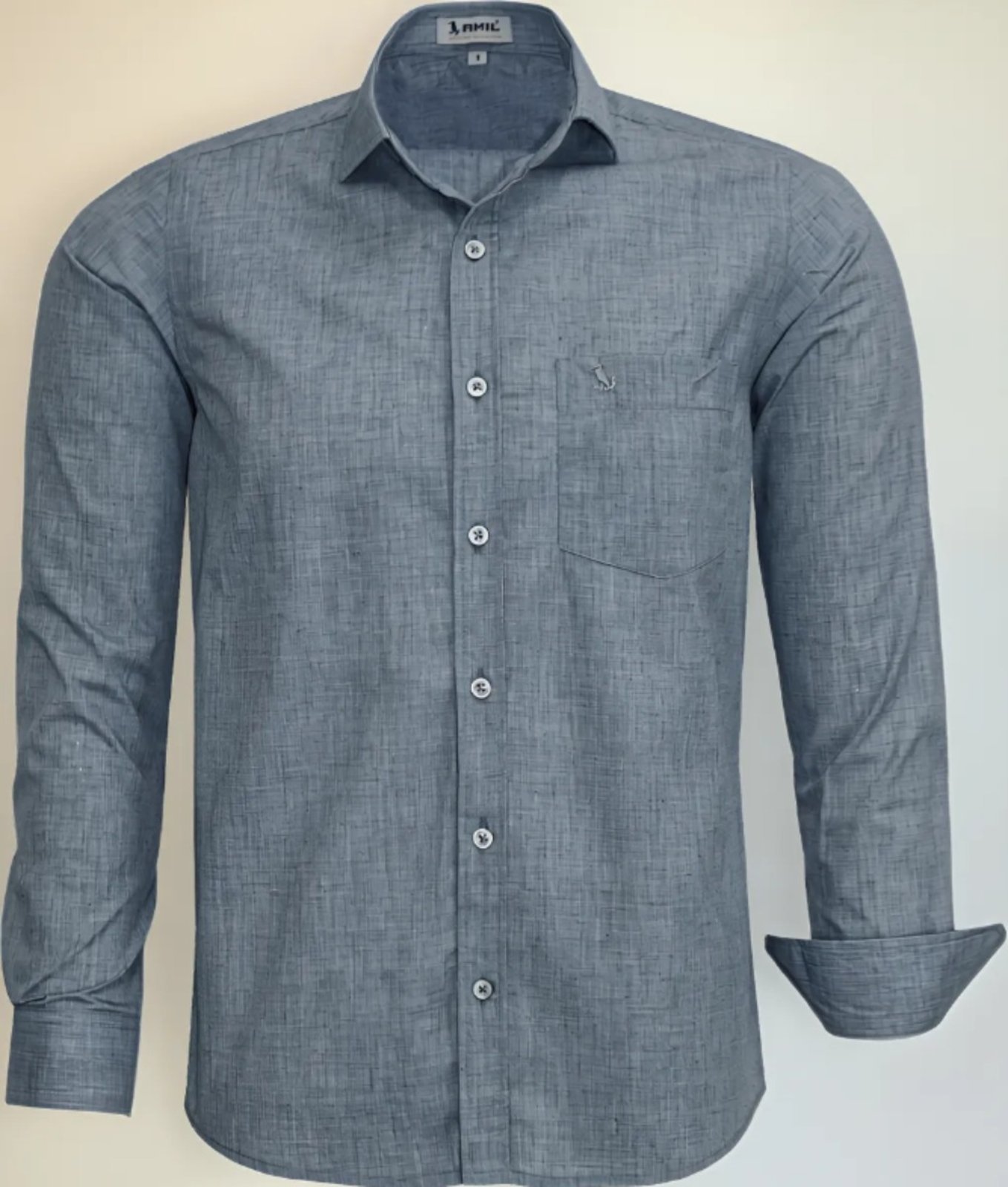 Camisa Social Amil Isildur Comfort Misto Mesclado Manga Longa C/Bolso Luxo Cinza médio