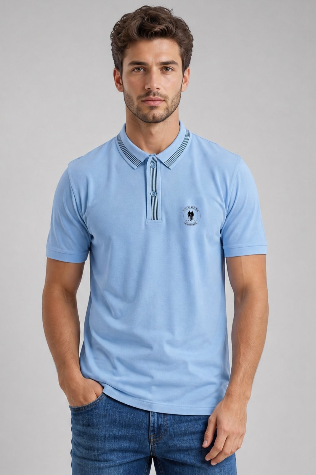 Polo Piquet Masculina Gola Friso Polo Wear Azul Claro