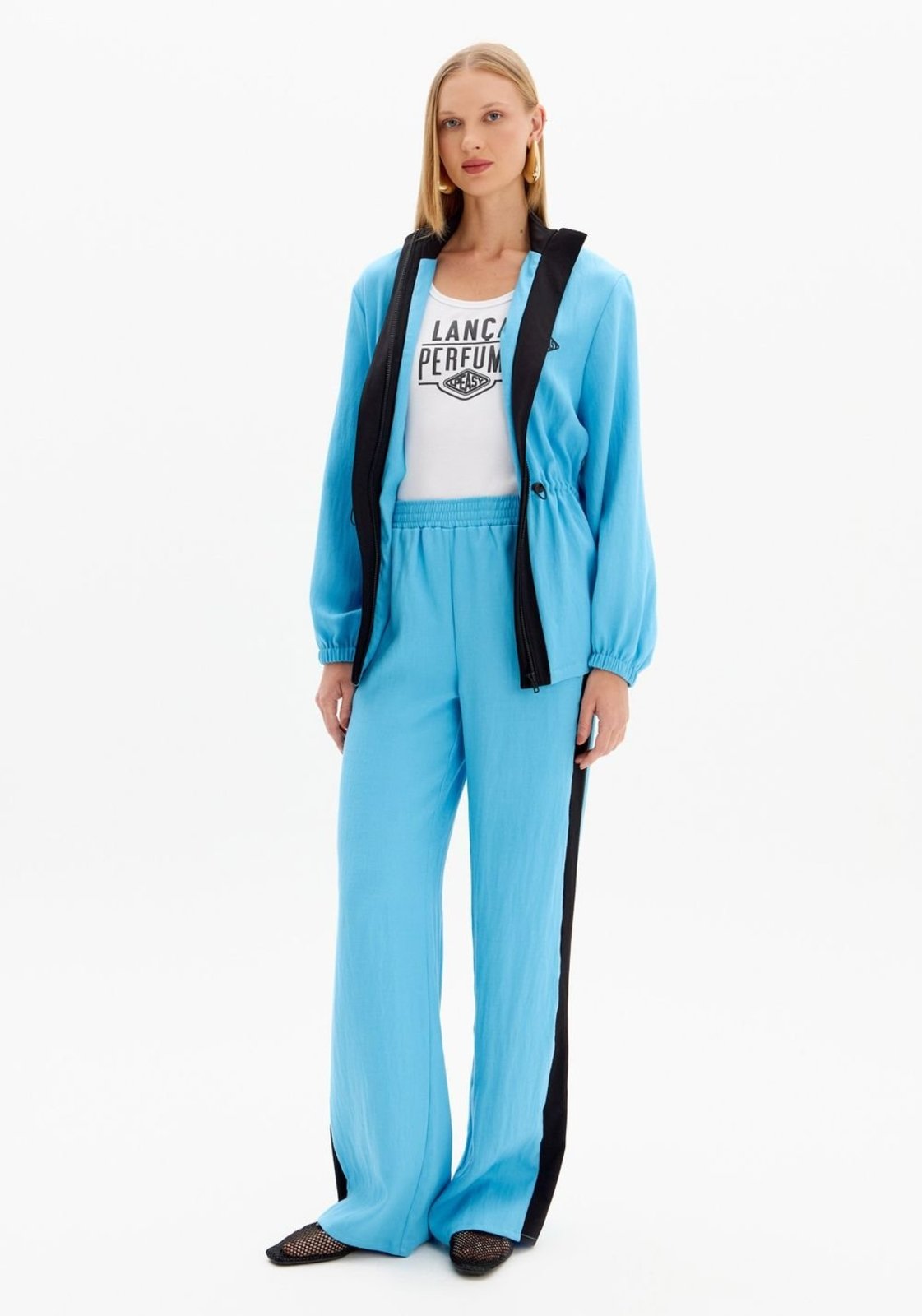 Calça Reta Bicolor Cintura Alta Sport Easy