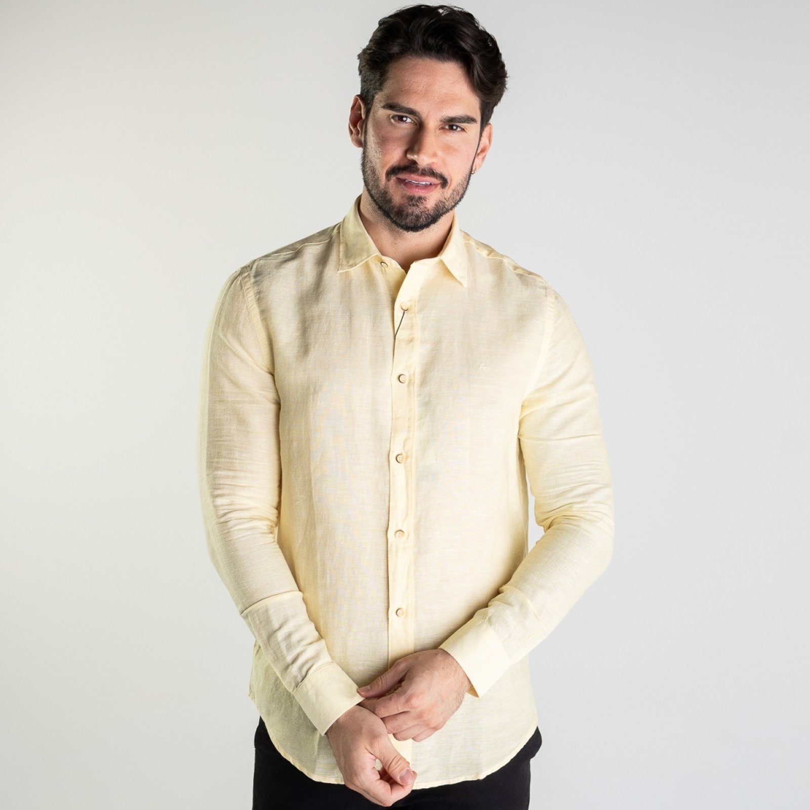 Camisa Aramis Slim Fit Linho Amarela
