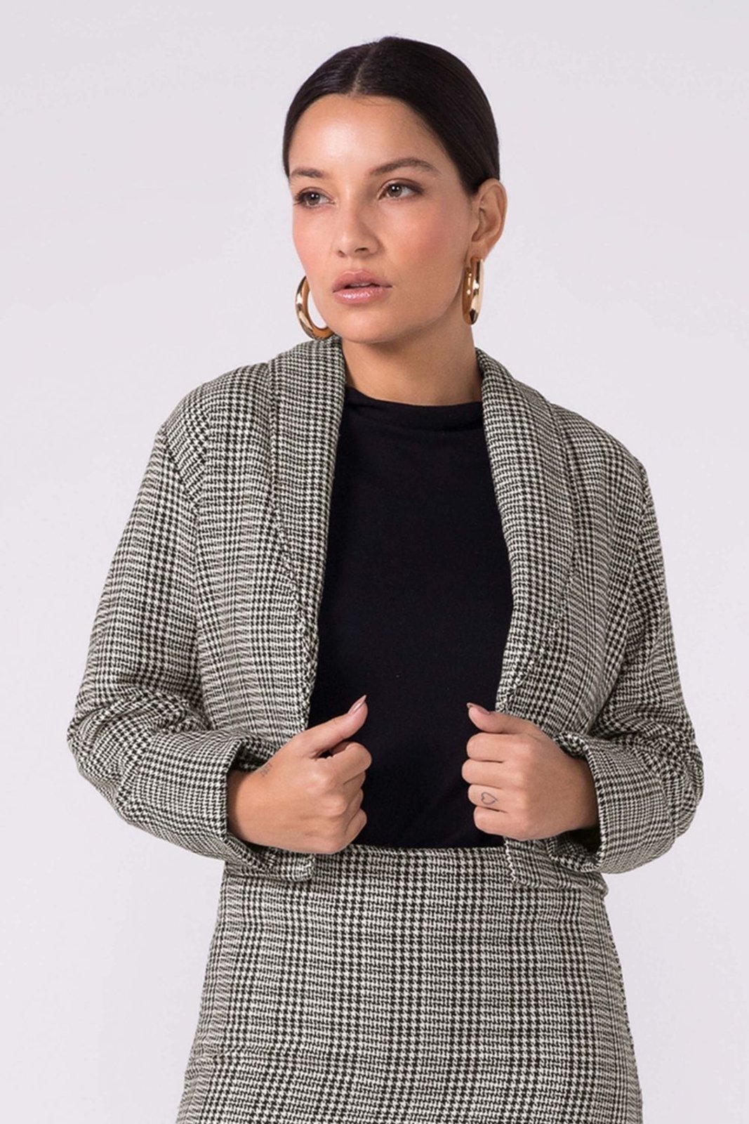 Casaco Feminino Tweed Xadrez Marialícia Preto