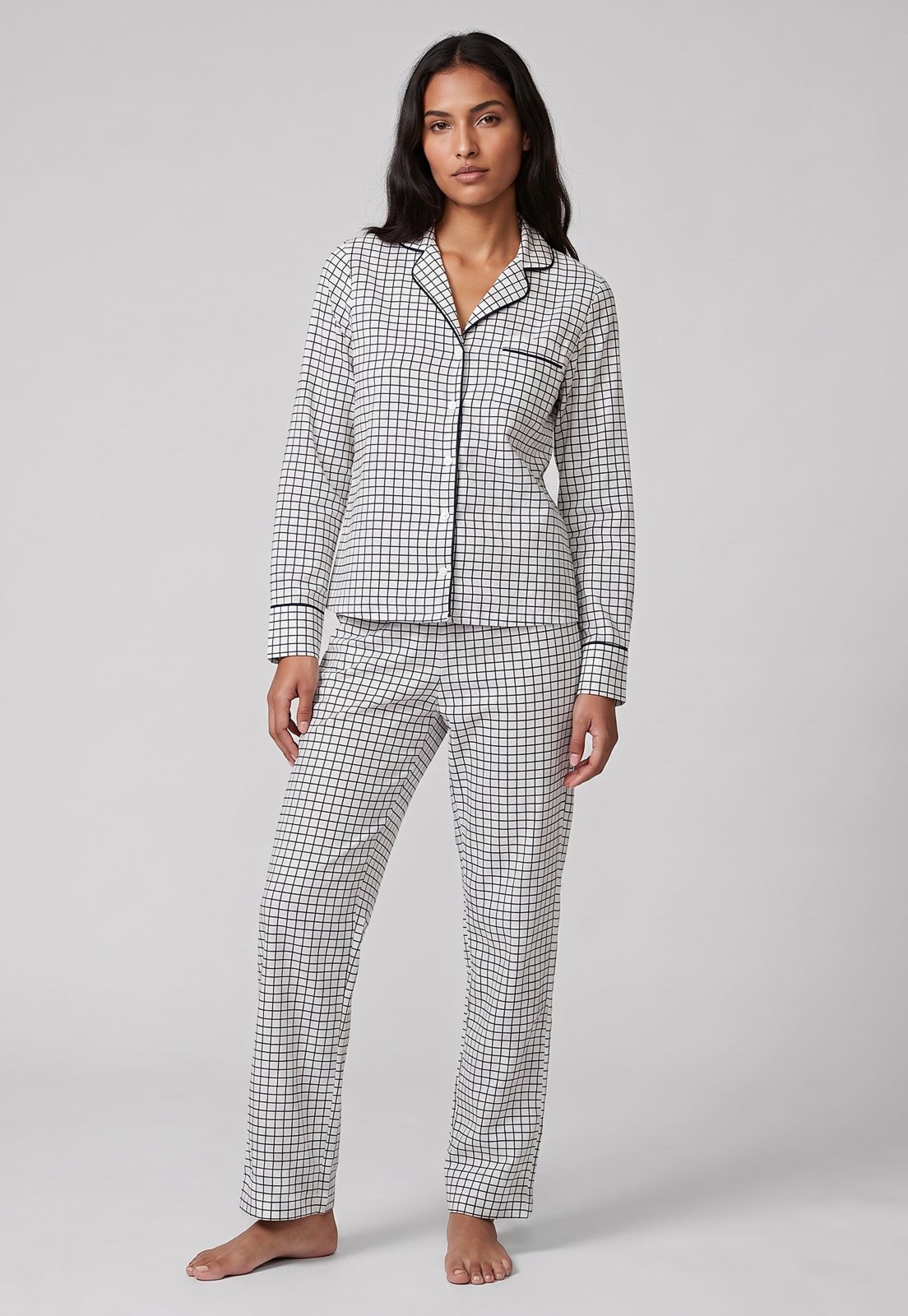 Conjunto de Pijama Feminino Hering Xadrez Branco