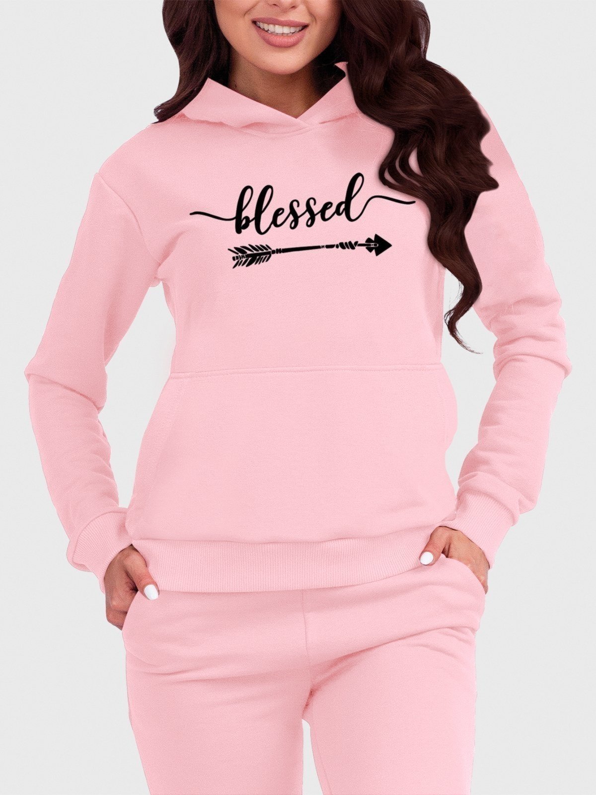 Blusa de Frio Moletom Flanelado Benellys Blessed Canguru Rosa Claro