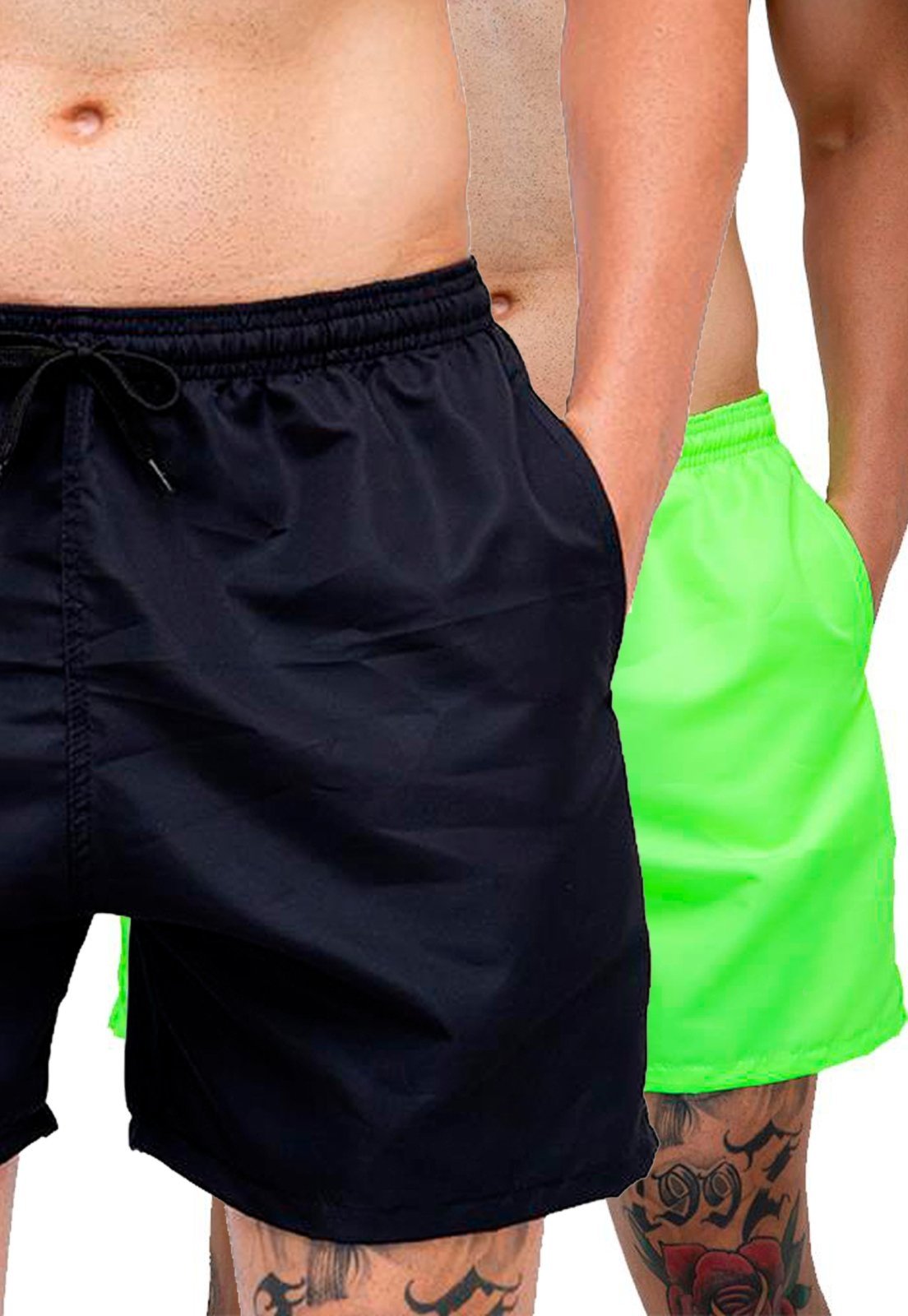 Kit 2 Shorts Tactel Premium Bermudas Moda Praia tectel Verde e Preto