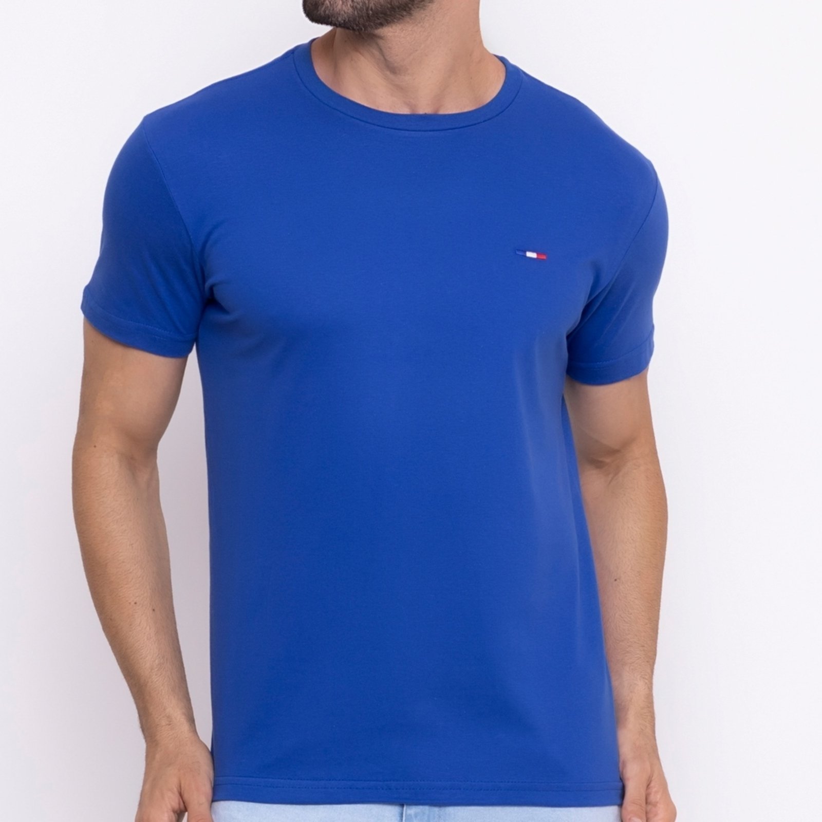 Vista 2 Camiseta Masculina Básica Vih Triny com Bordado no Estilo Tommy Algodão Premium França Royal azul Vih Triny azul
