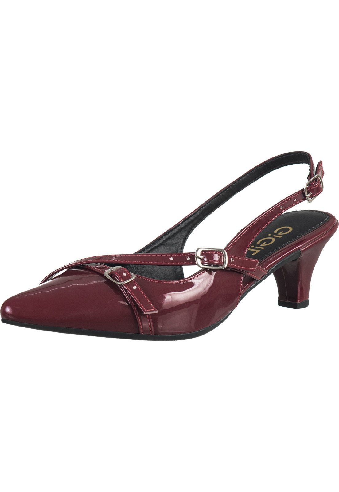 Vista 3 Sapato Feminino Scarpin Social Slingback Bico Fino Salto Fino Baixo Gigil preto Gigil preto