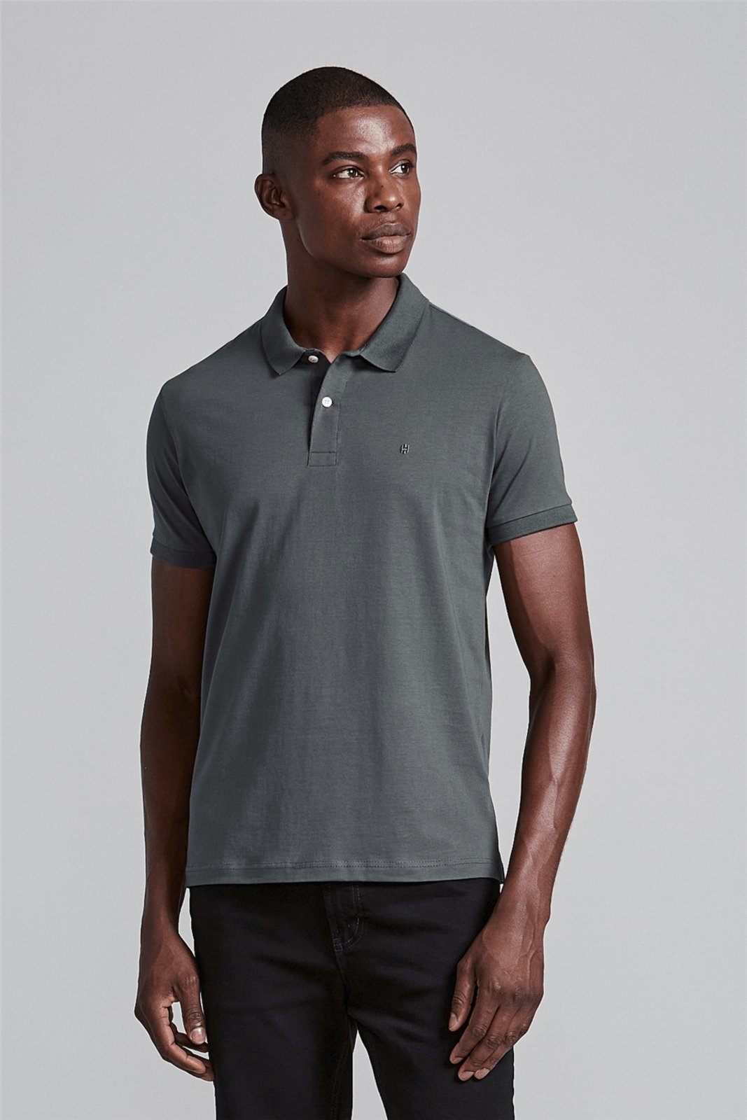 HIGHSTIL Polo Manga Curta Premium Malha Slim Fit - Cinza Grafite
