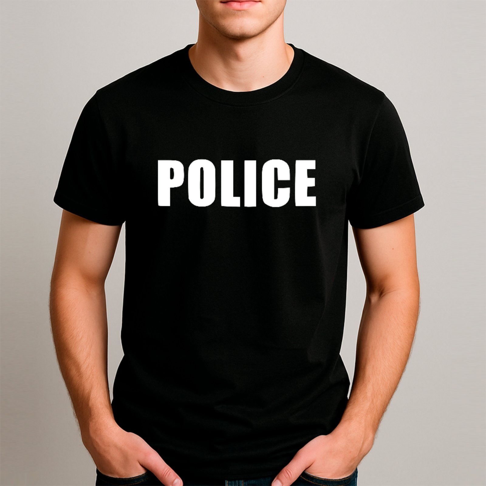 Vista 2 Camiseta Ousy Básica Police Carnaval Humor Provocativo Unissex preto ousy preto