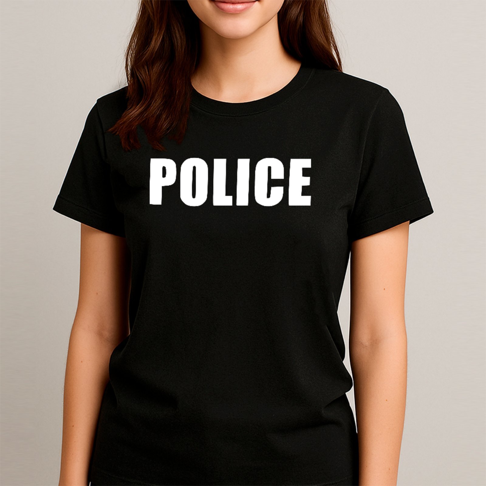 Vista 3 Camiseta Ousy Básica Police Carnaval Humor Provocativo Unissex preto ousy preto