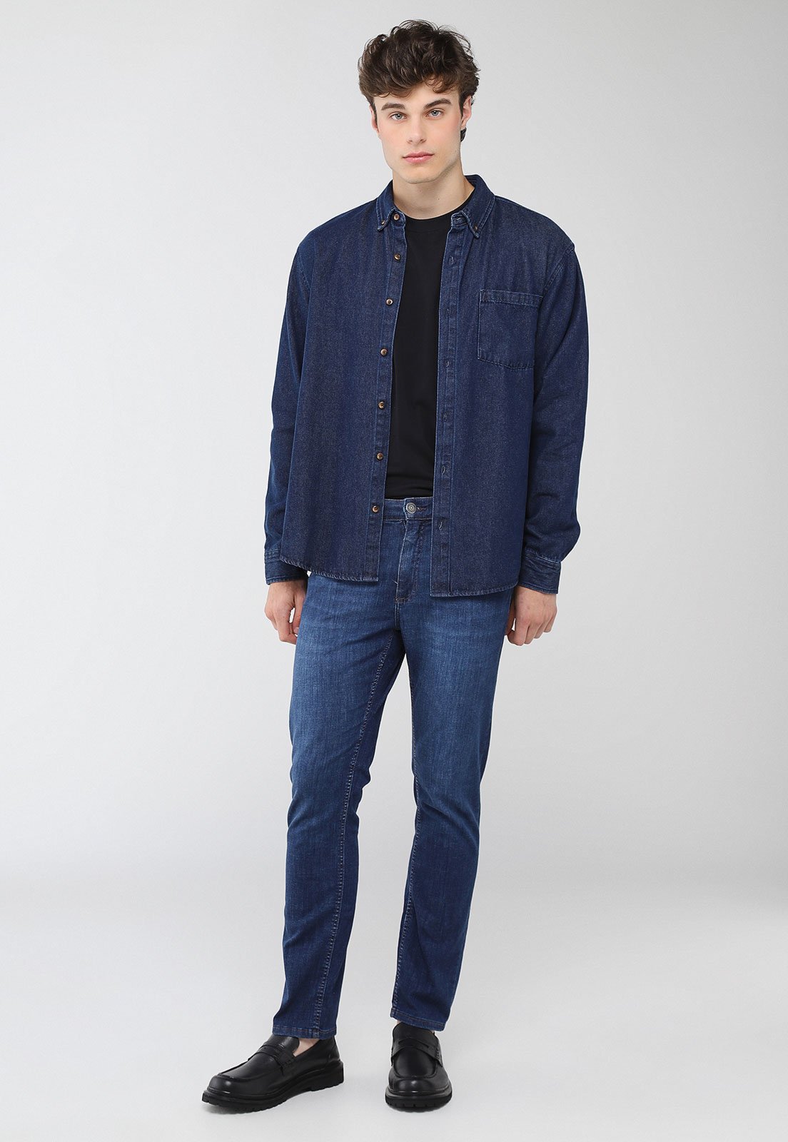 Camisa Masculina Hering Jeans Manga Longa Azul Escuro