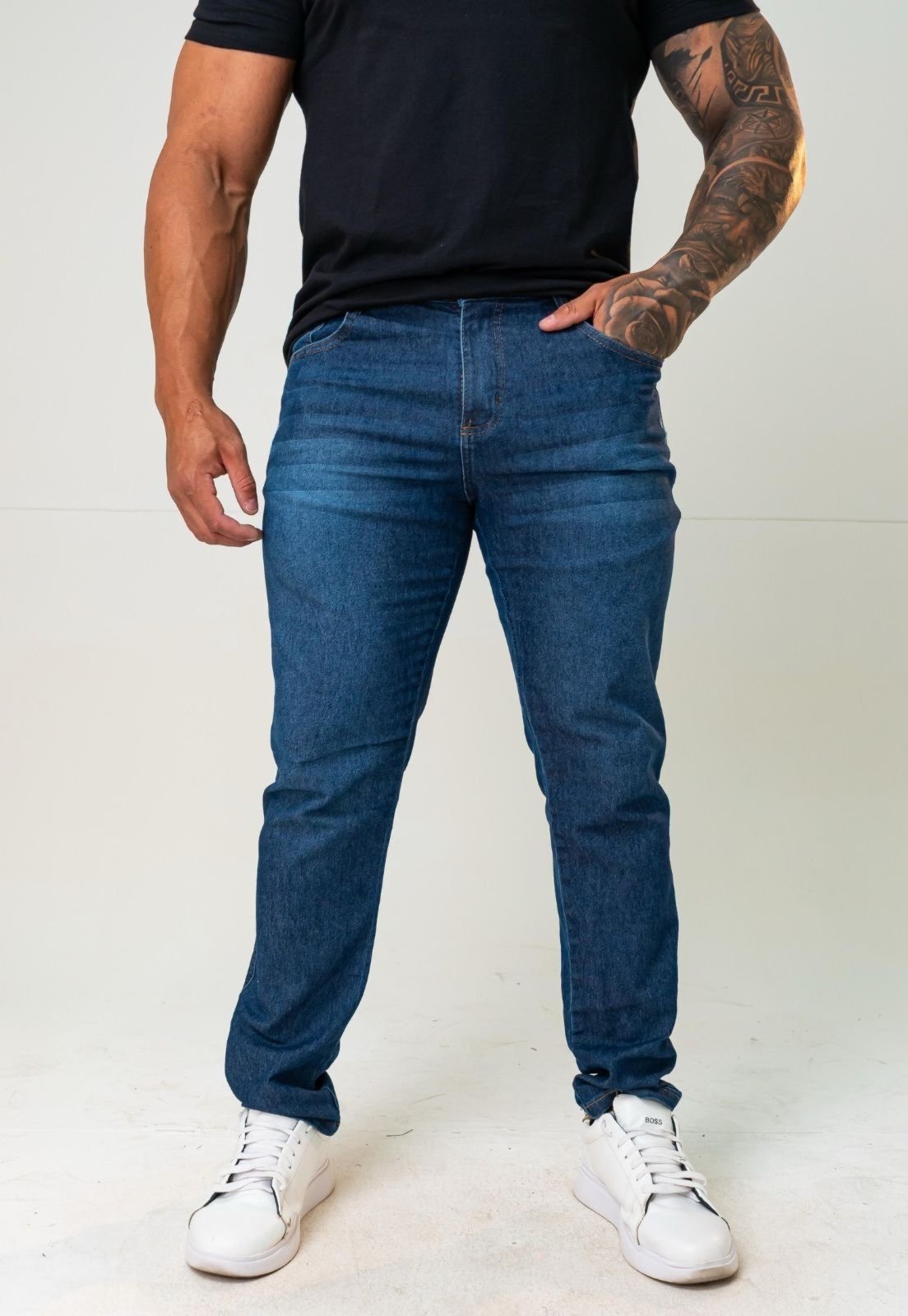Calça Jeans Masculina Yellow Jeans Confortável e Estilosa Com Detalhes Azul escuro