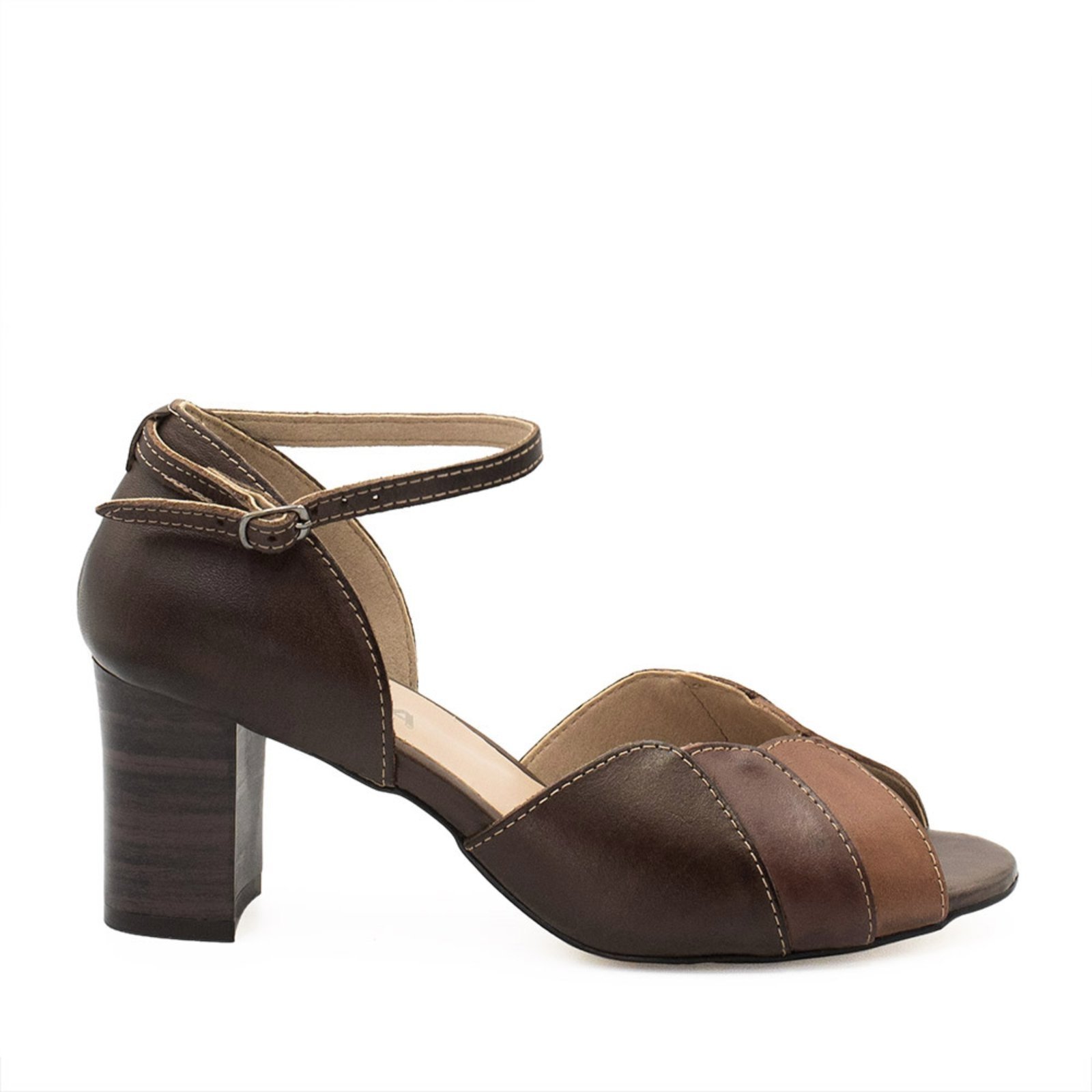 Sandália Zatta Retro Peeptoe Couro Ana Ana Café