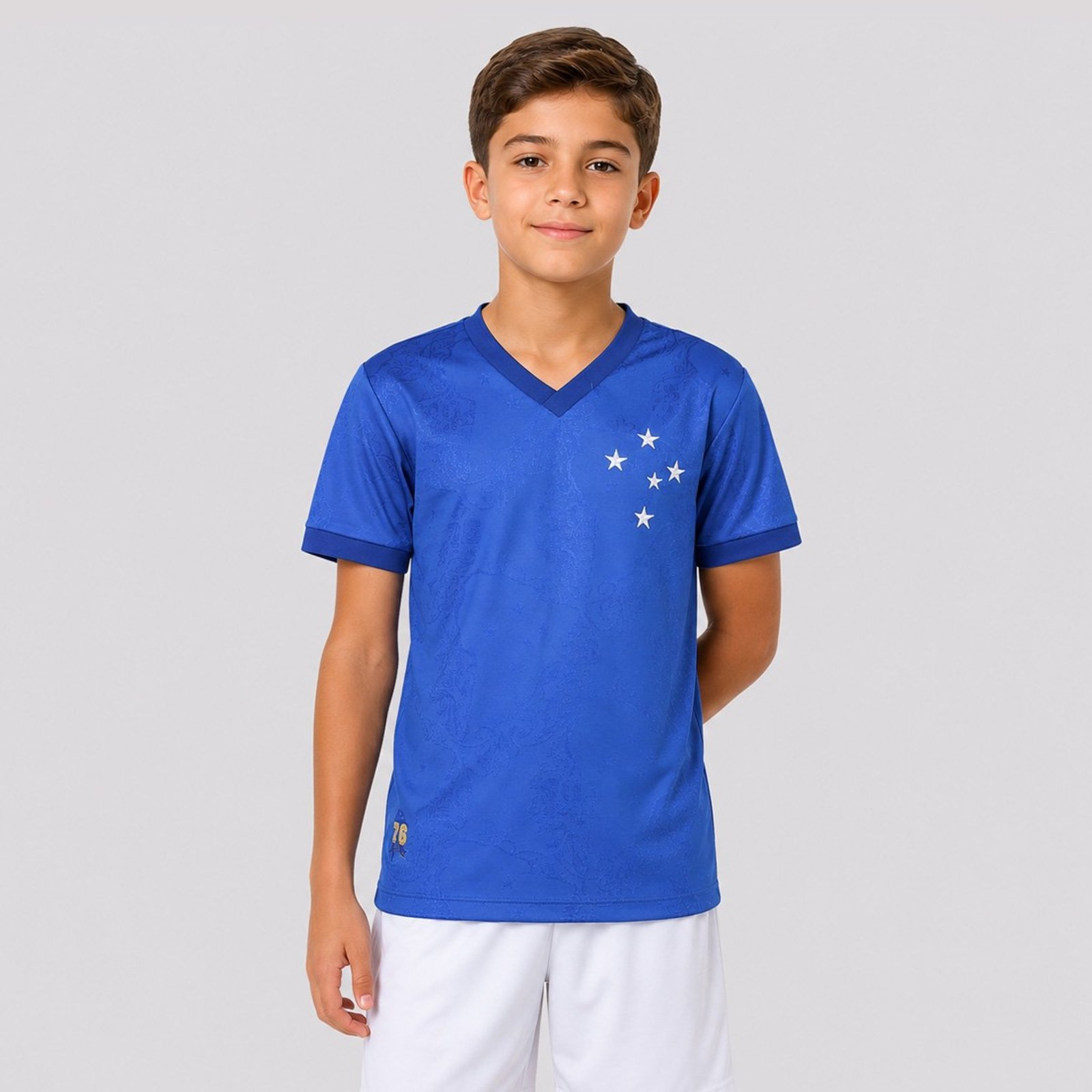 Camisa Cruzeiro Retrô 1976 Jacquard Juvenil Azul