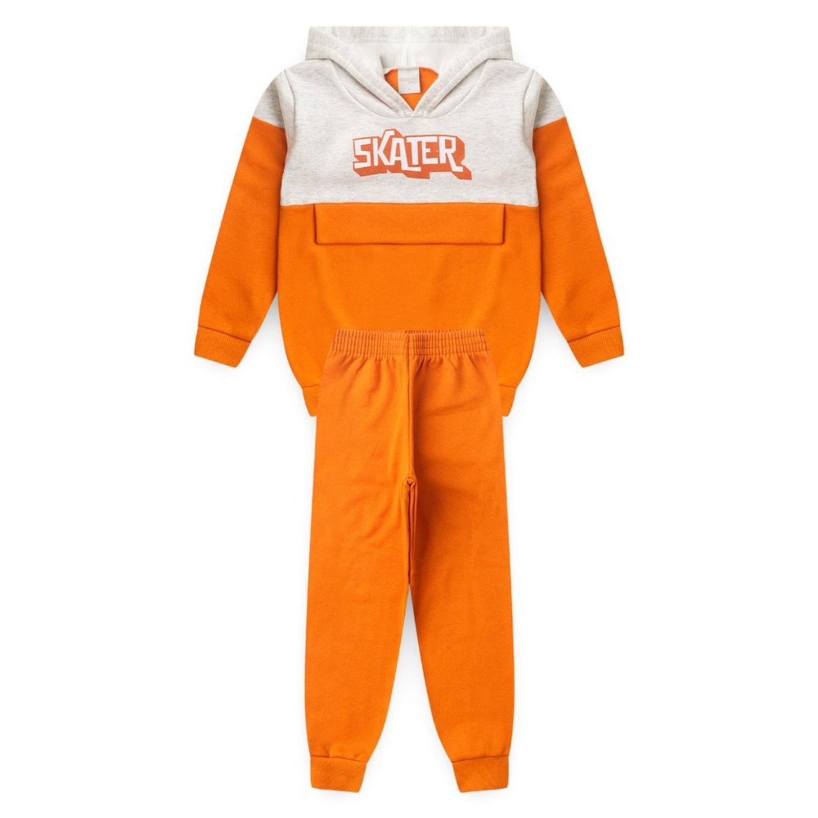 Vista 3 Infantil - Conjunto Inverno Menino Blusão com Capuz e Calça em Moletom Skater Molekada laranja Molekada laranja
