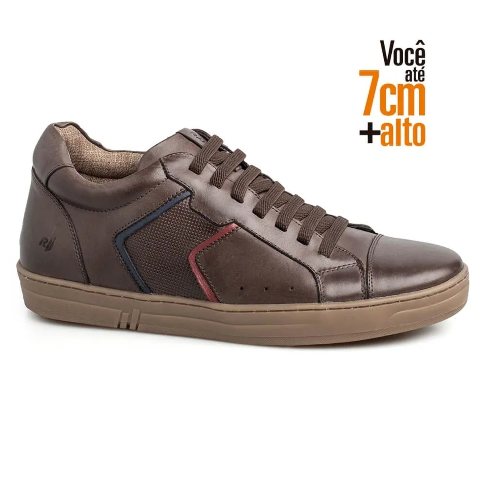 Sapatênis Rafarillo Masculino Couro Aumenta Altura Conforto Café