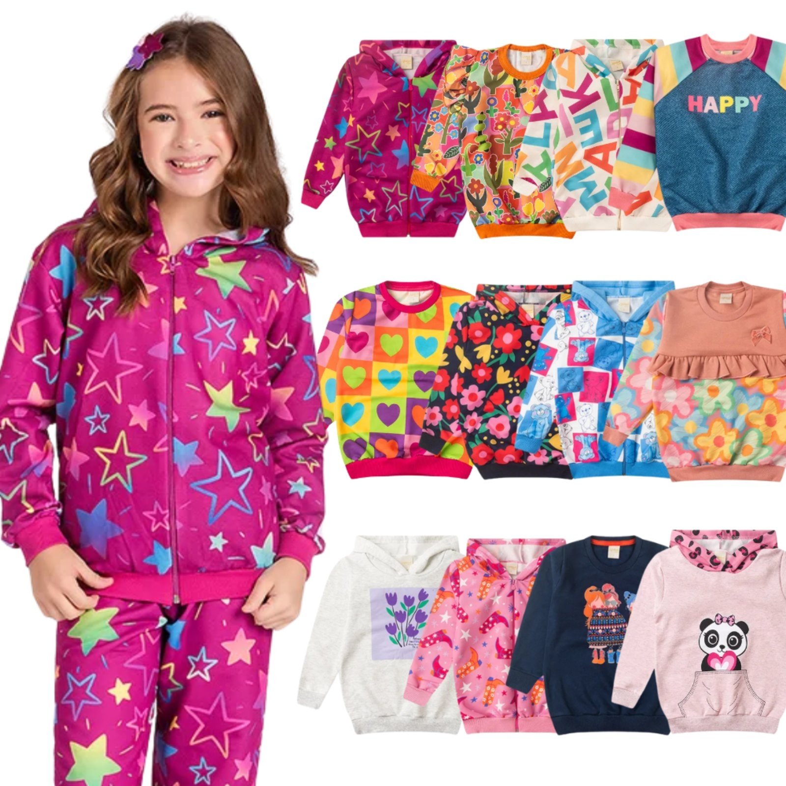 Vista 3 Infantil - Kit 3 Casacos Molekada Menina Sortido em Moletom Felpado multicolorido Molekada multicolorido