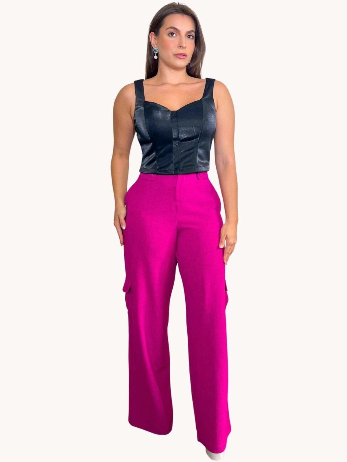 CALÇA FEMININA PANTALONA COM BOLSO PINK