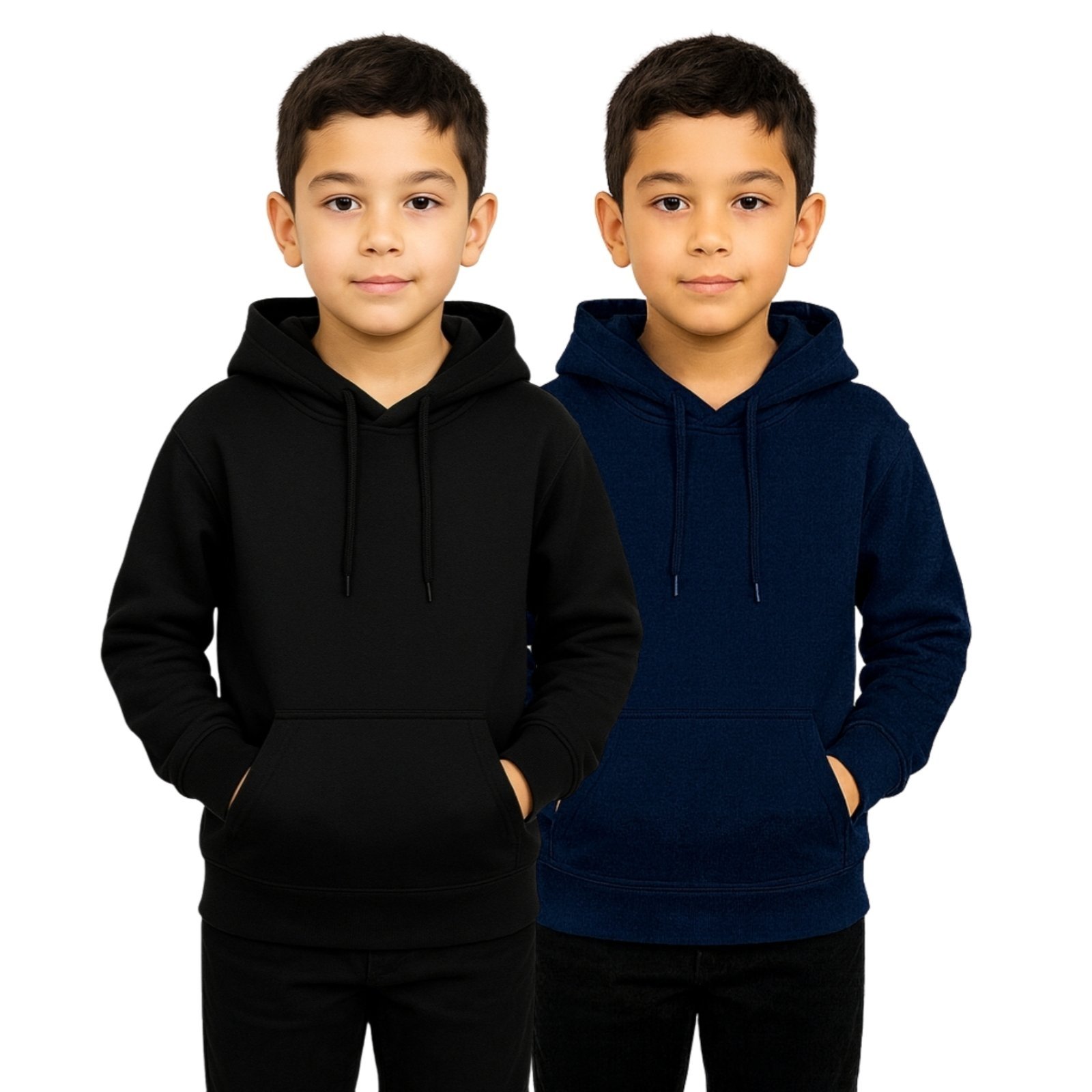 Infantil - Kit 2 Blusas de Moletom Liso Relaxado Canguru Com Capuz Macio Quente