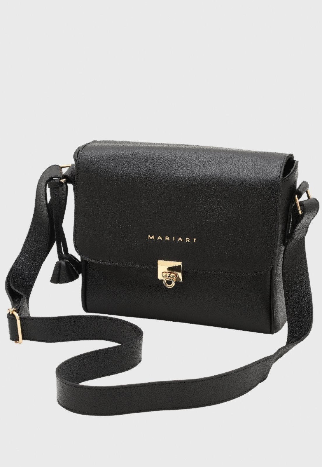 Vista 2 Bolsa Transversal Couro Mariart Âmbar Preta preto Mariart preto