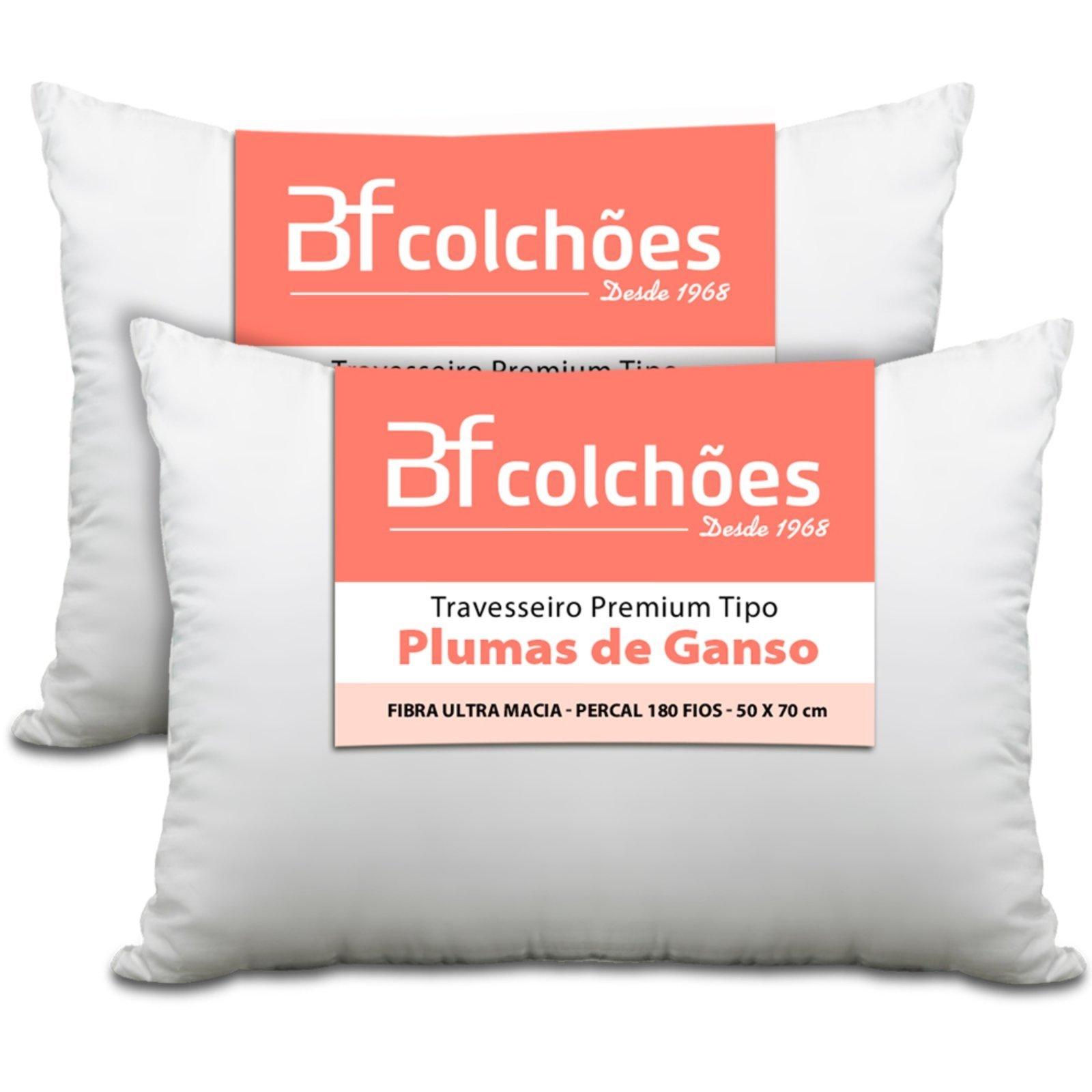 Vista 2 Kit 2 Travesseiro Premium tipo Pluma Pena de Ganso 50X70 BF Colchoes branco BF Colchoes branco