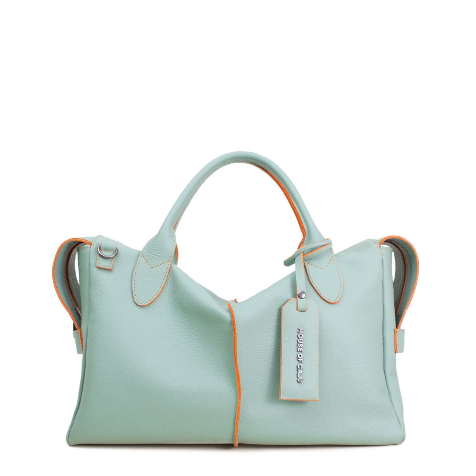 Bolsa Feminina Em Couro Alça De Mão Verde Tiffany Com Laranja “Isabelle Ferreira”””