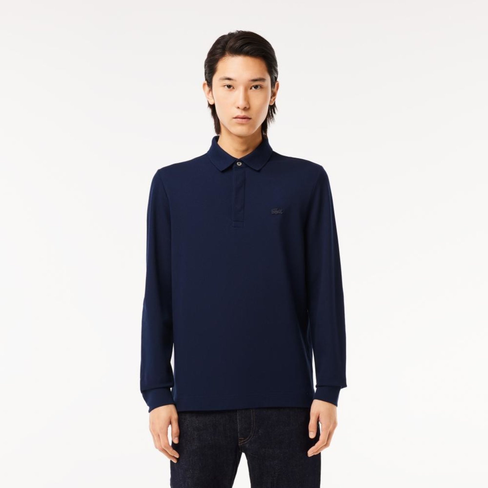 Lacoste Polo Masculina Paris Regular Fit Manga Longa Azul