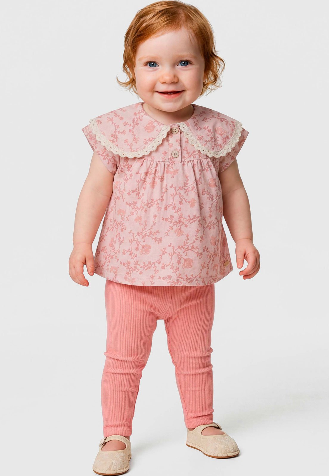 Conjunto Colorittá Blusa Gola Renda e Legging Rosa
