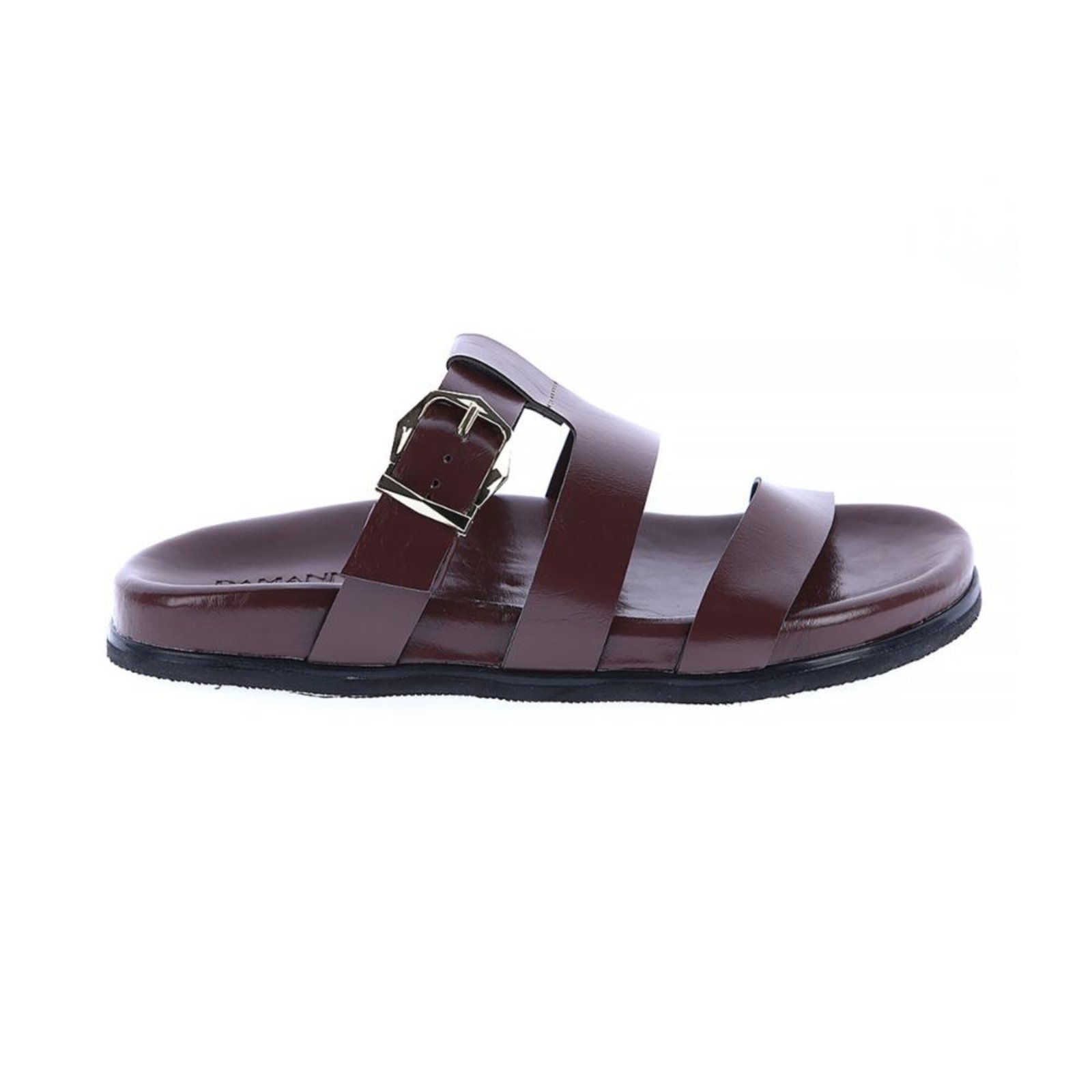 Flat Rasteira Damannu Shoes Feminina com Tiras e Fivela Ajustável Marrom
