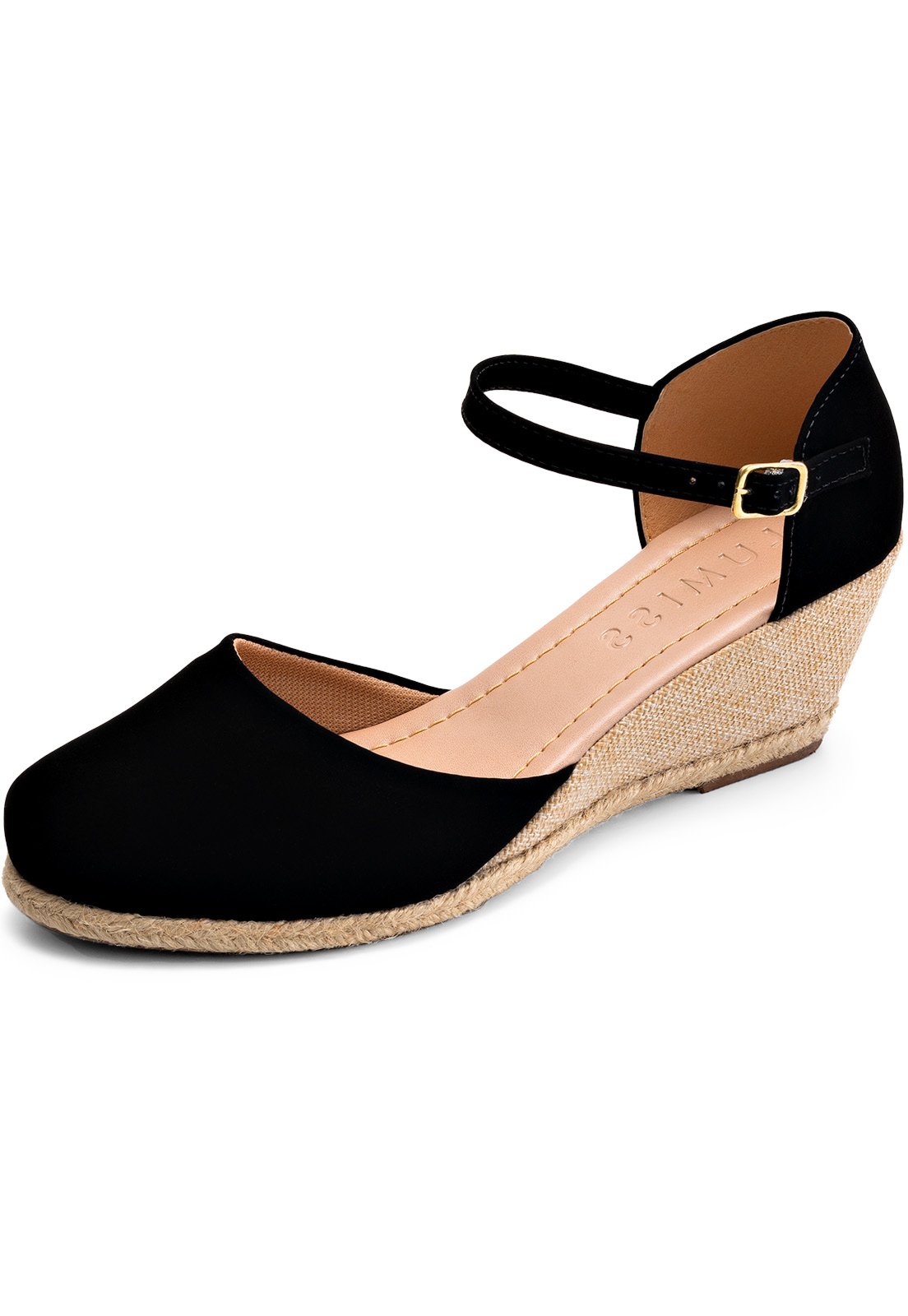 Sandália Feminina Lumiss Anabela Salto Espadrille Confortável Preto