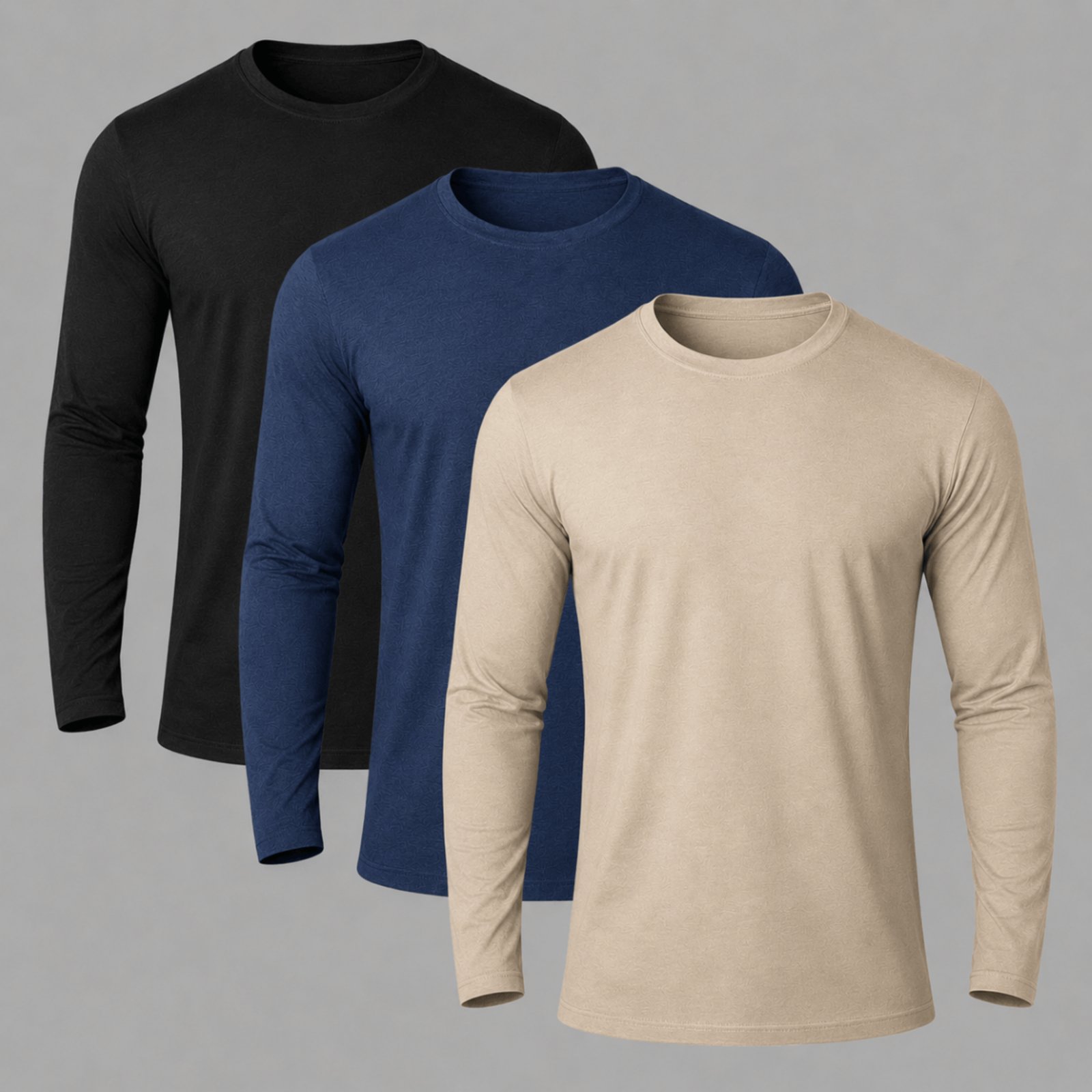 Kit 3 Camiseta Básica Manga Longa Casual Slim Fitness - Cores Sortidas