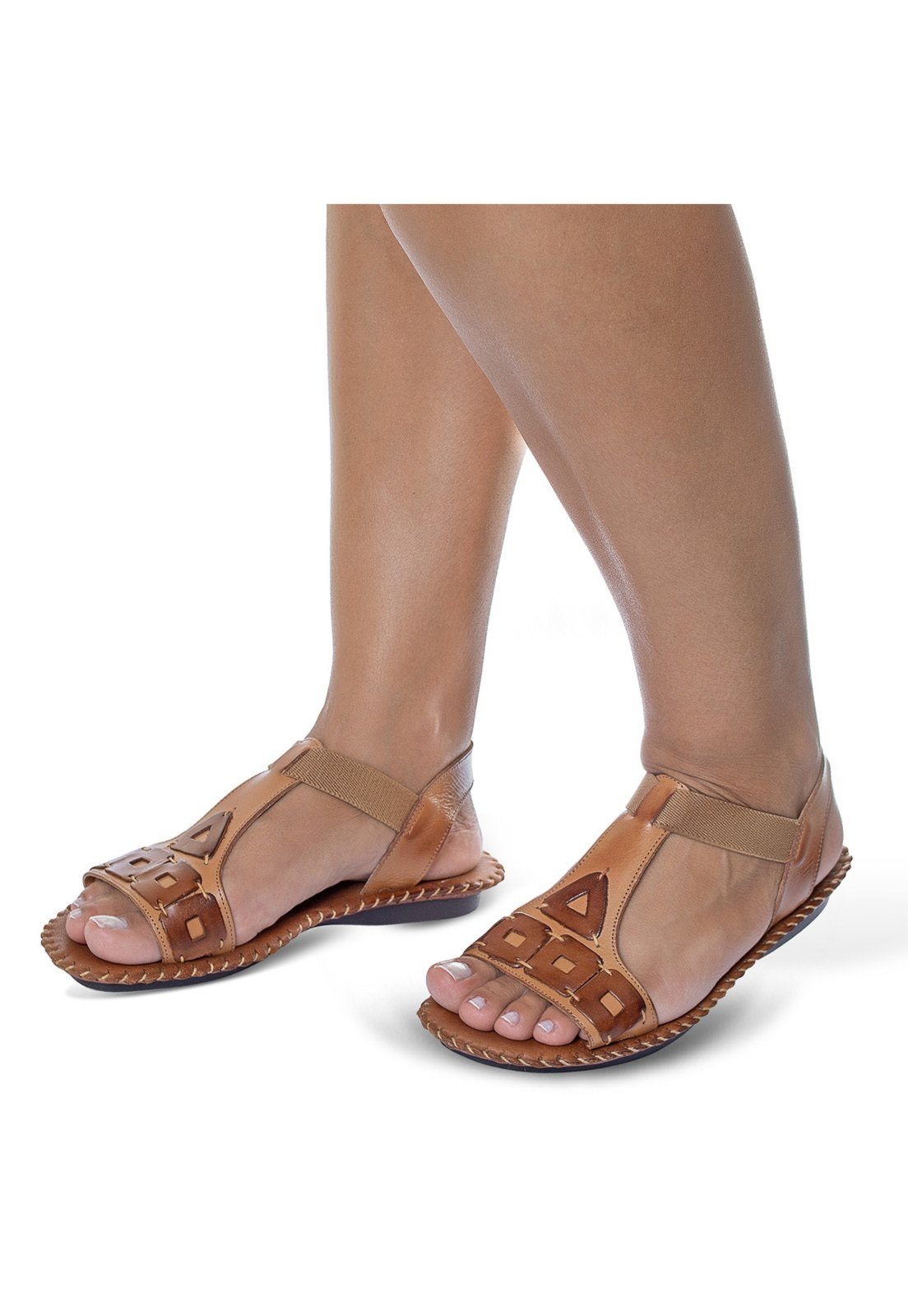 Rasteira feminina rasteirinha Flor D’Couro couro marron cor whisky conhaque 2147