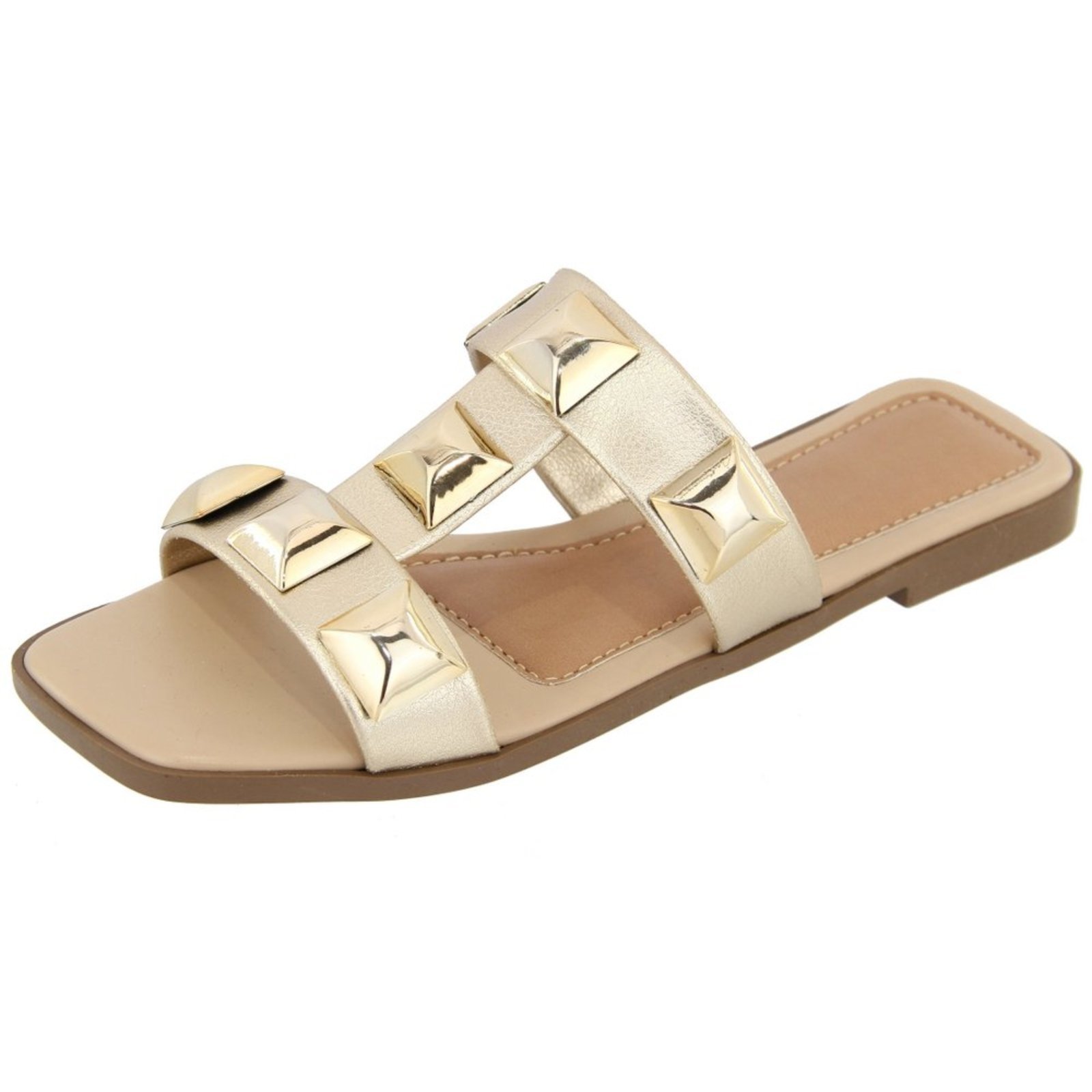 Rasteira Sandália Pedra Flat Ouro Light Kuento Shoes