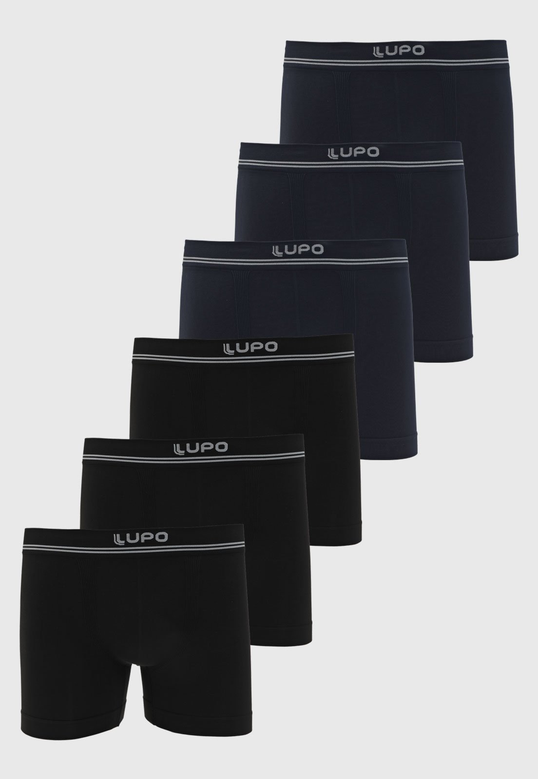 Kit Cueca Boxer Masculina Lupo Cós Elástico Preta/Azul Marinho