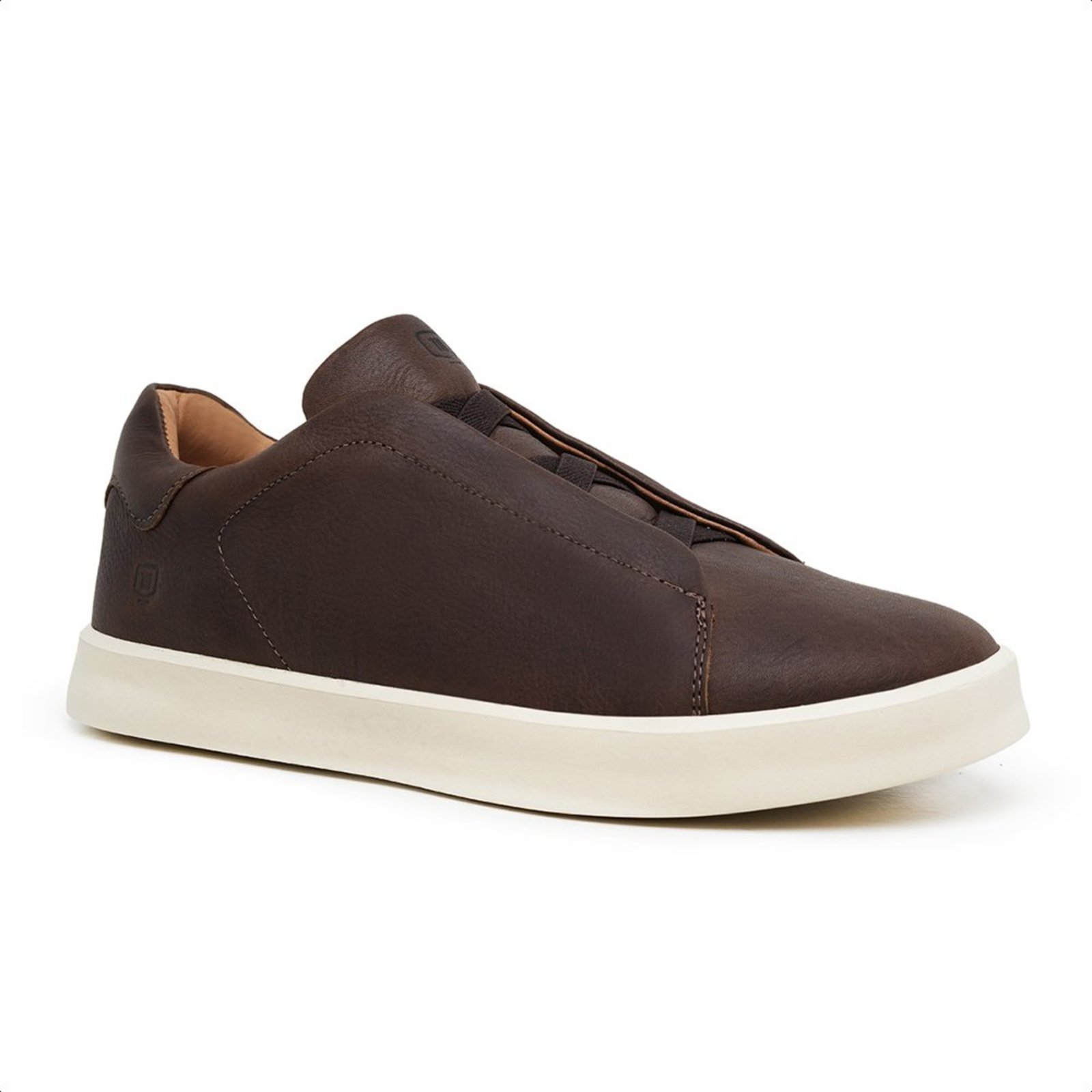 Tênis Masculino Malbork Couro Café Slip On Elástico Casual Confortável 037700