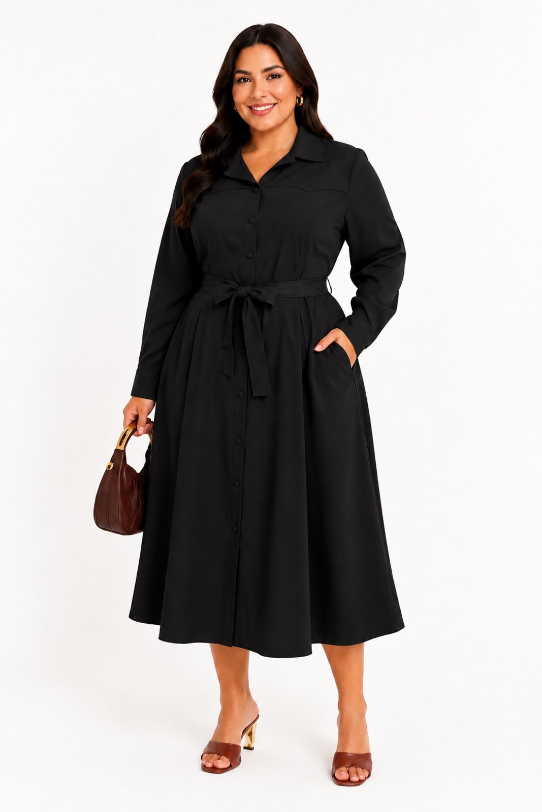 Vestido Midi D Bell Outlet Fashion Chemise Plus Botões Preto